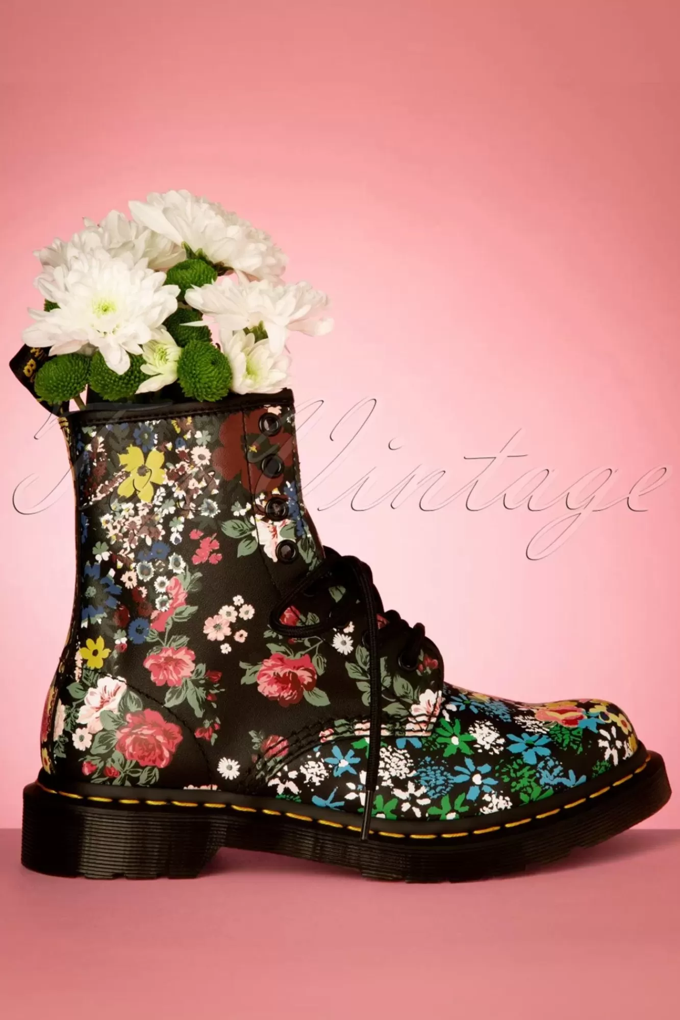 Dr. Martens 1460 Pascal Floral Mash Up Backhand Laarzen In Zwart | Vrouwen Booties & Laarzen