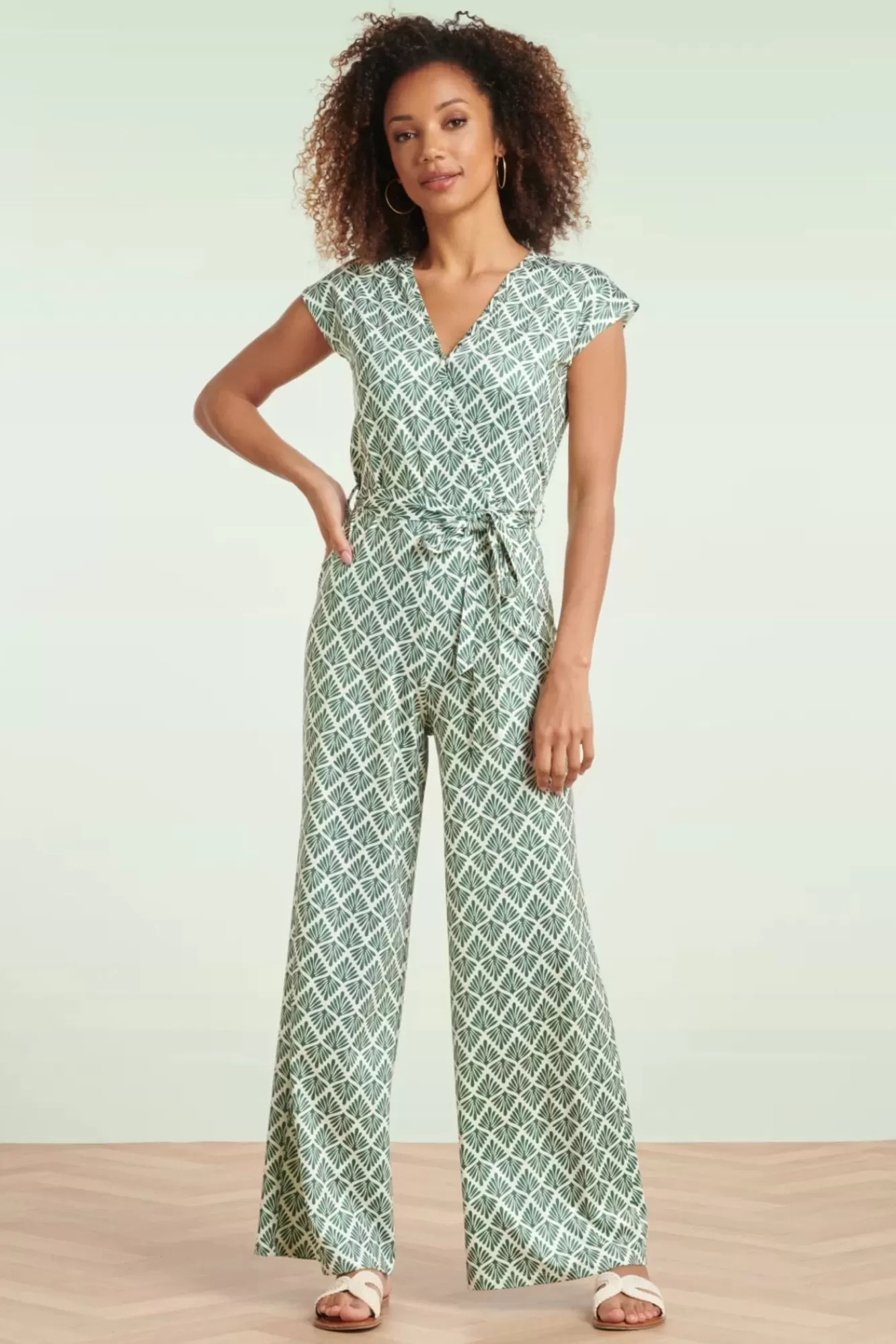 Smashed Lemon Adeline Jumpsuit In Legergroen En Gebroken Wit | Vrouwen Playsuits & Jumpsuits