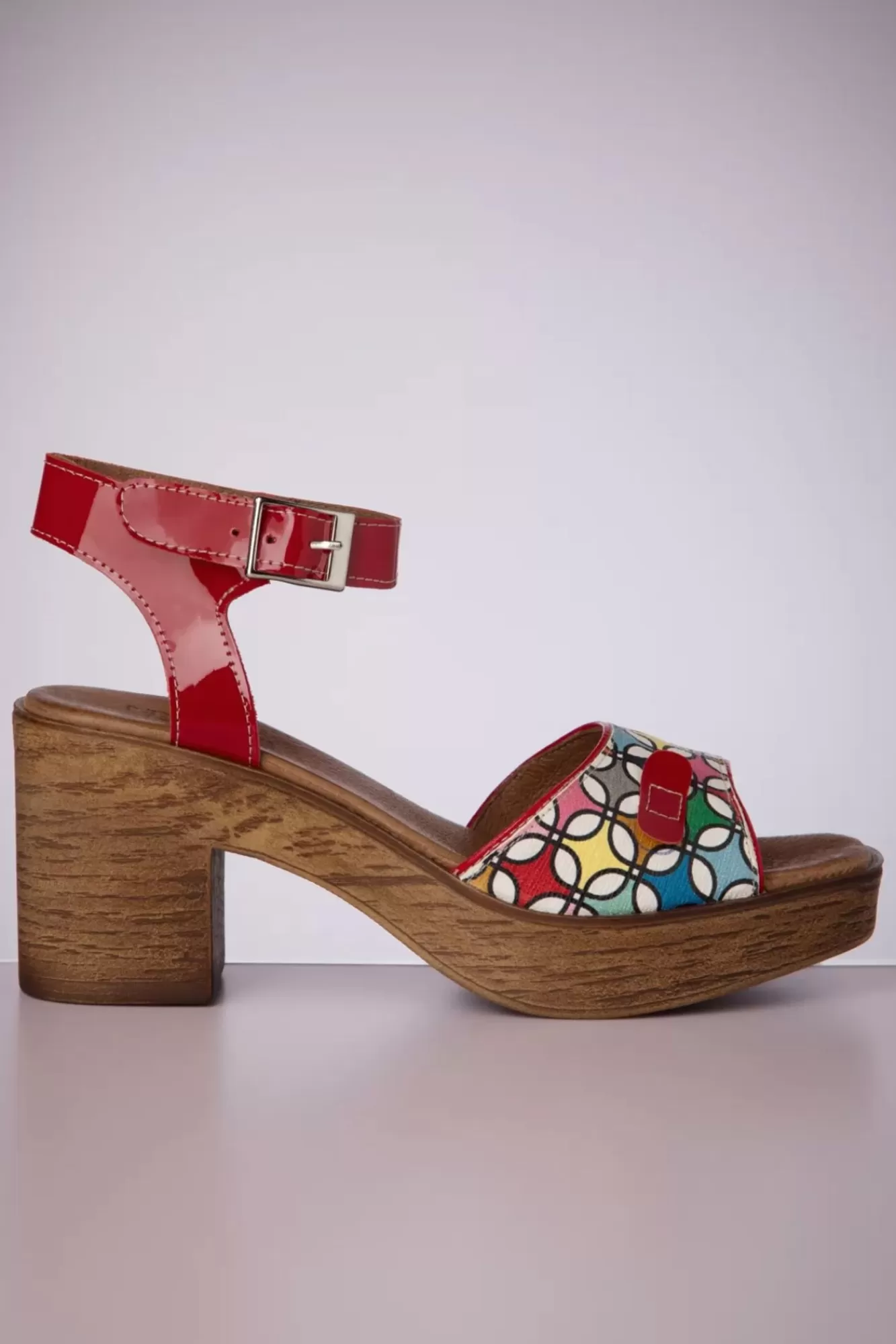 Nemonic Aruba Leather Platform Sandals In Rood En Multi | Vrouwen Sandalen