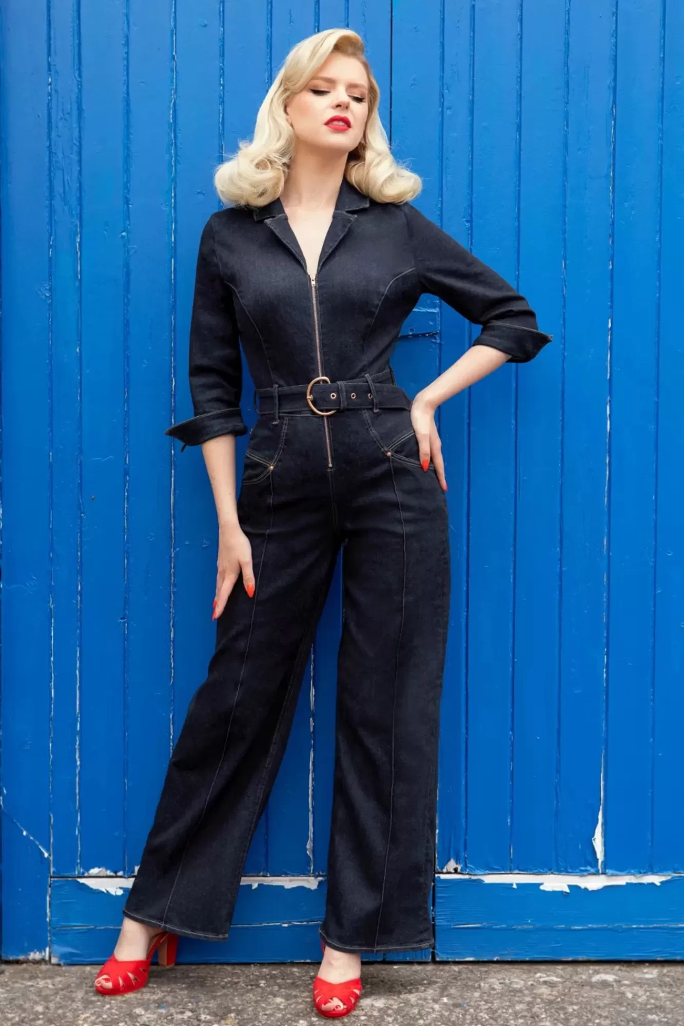 Rock-a-Booty Audrey Jumpsuit In Donker Denim | Vrouwen Playsuits & Jumpsuits