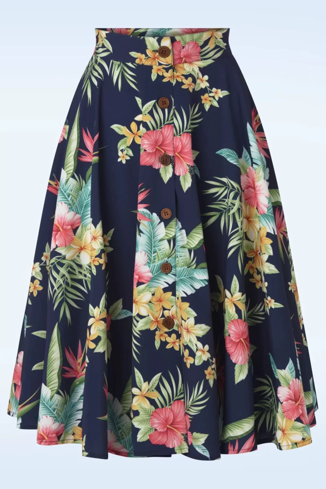 Rock N Romance Beverly Button Swing Rok In Honolulu Navy | Vrouwen Rokken