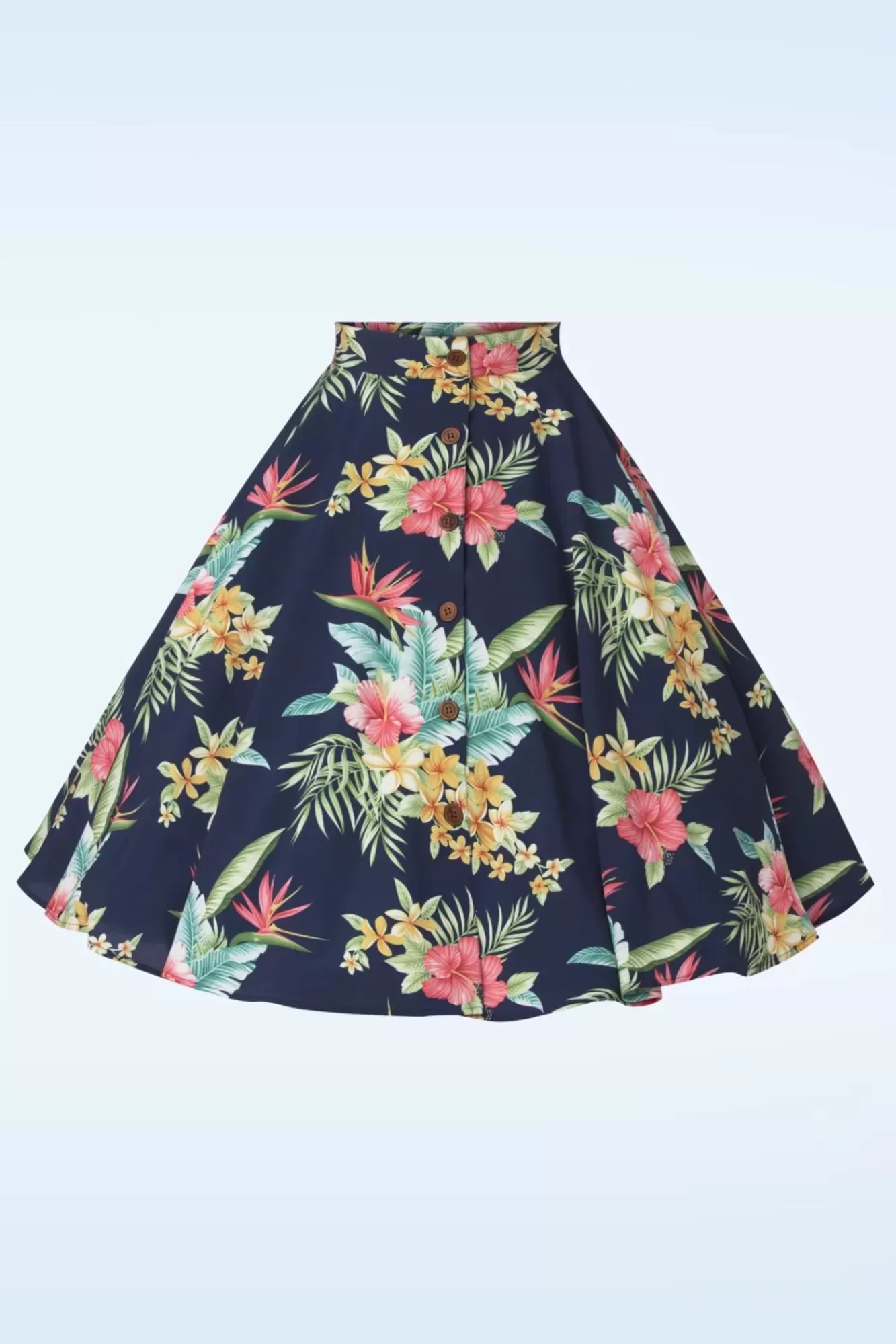 Rock N Romance Beverly Button Swing Rok In Honolulu Navy | Vrouwen Rokken