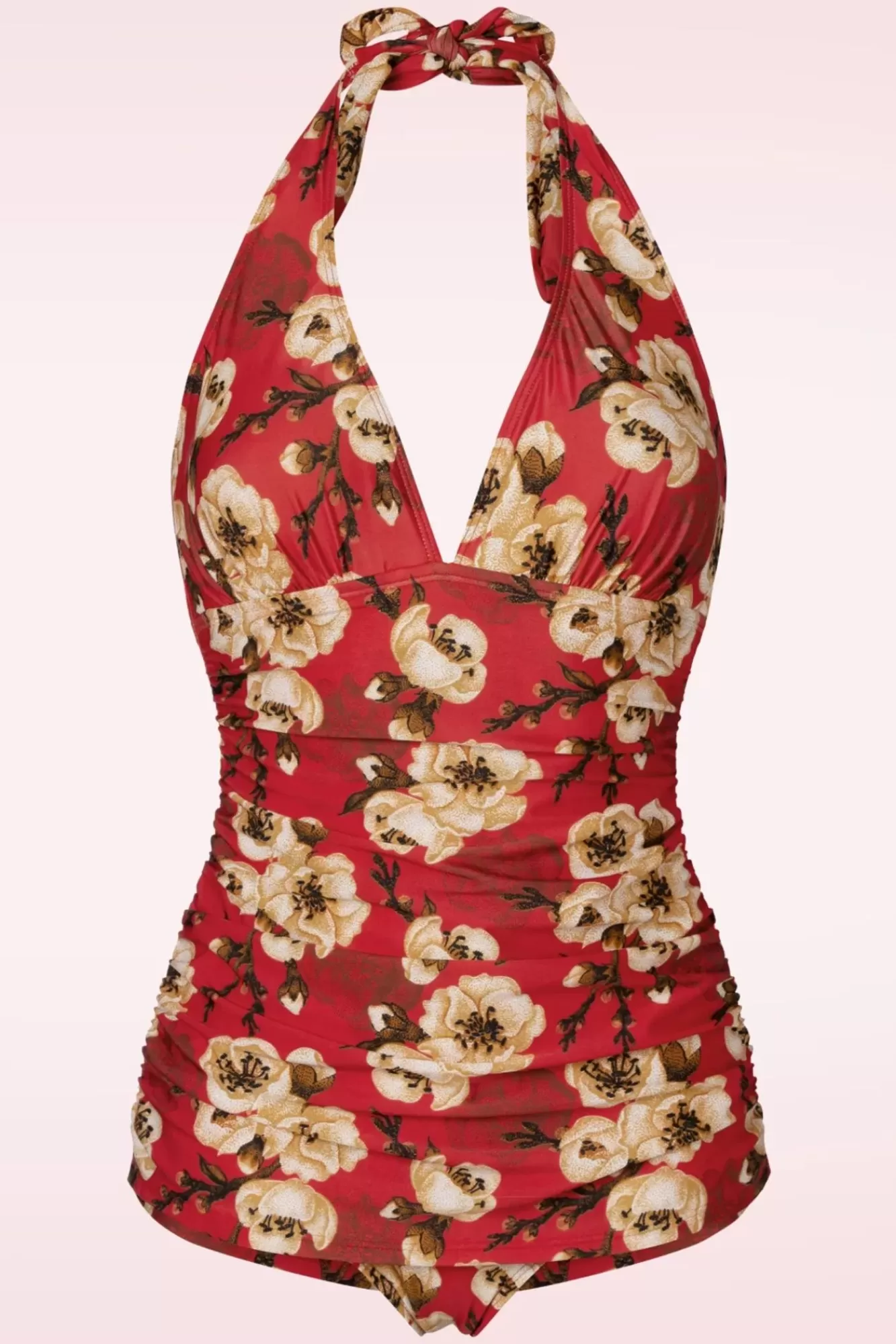 Bettie Page Swimwear Blossom One Piece Halterbadpak In Rood | Vrouwen Badpakken