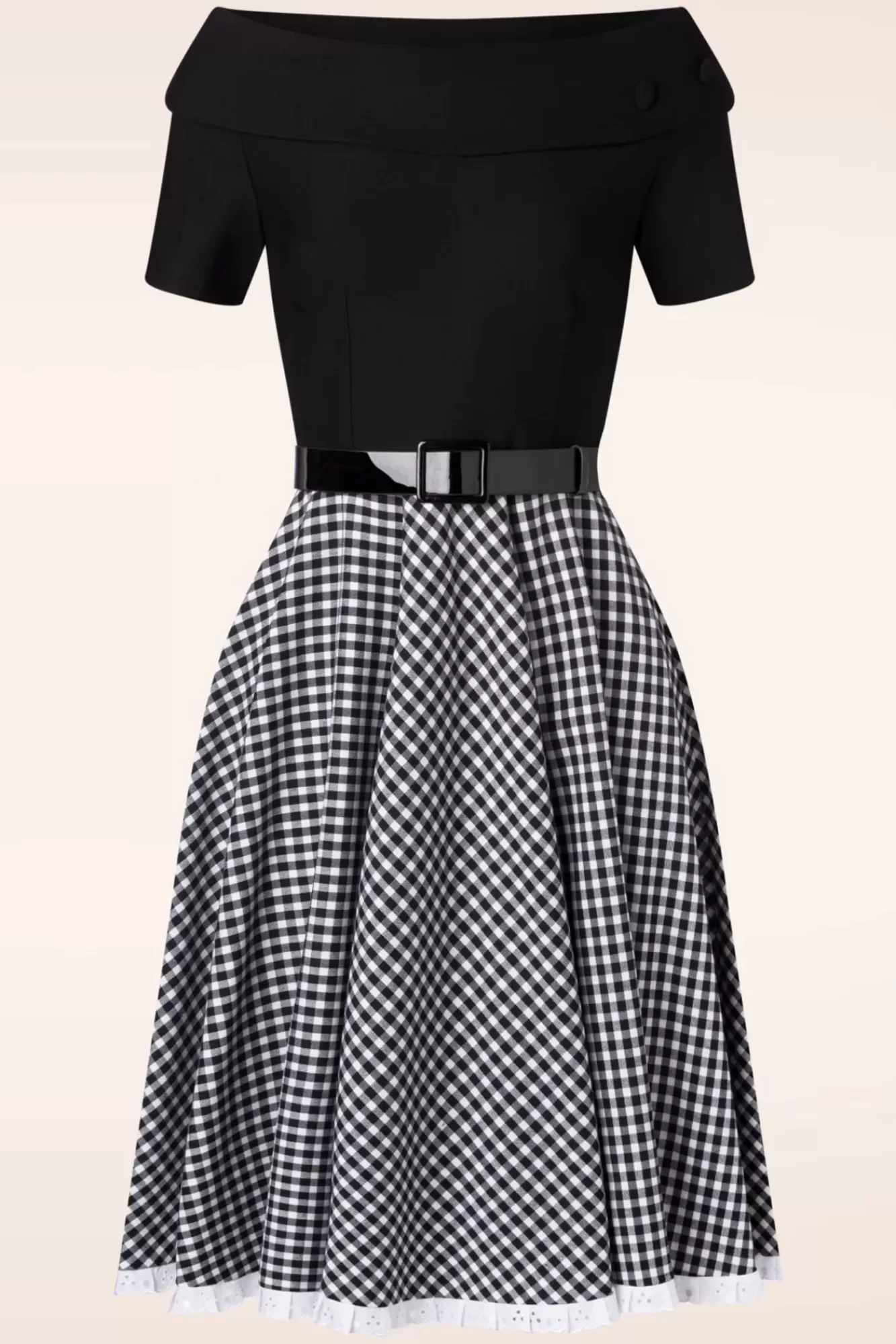 Glamour Bunny Brigitte Gingham Swing Jurk In Zwart En Wit | Vrouwen Swing Jurken