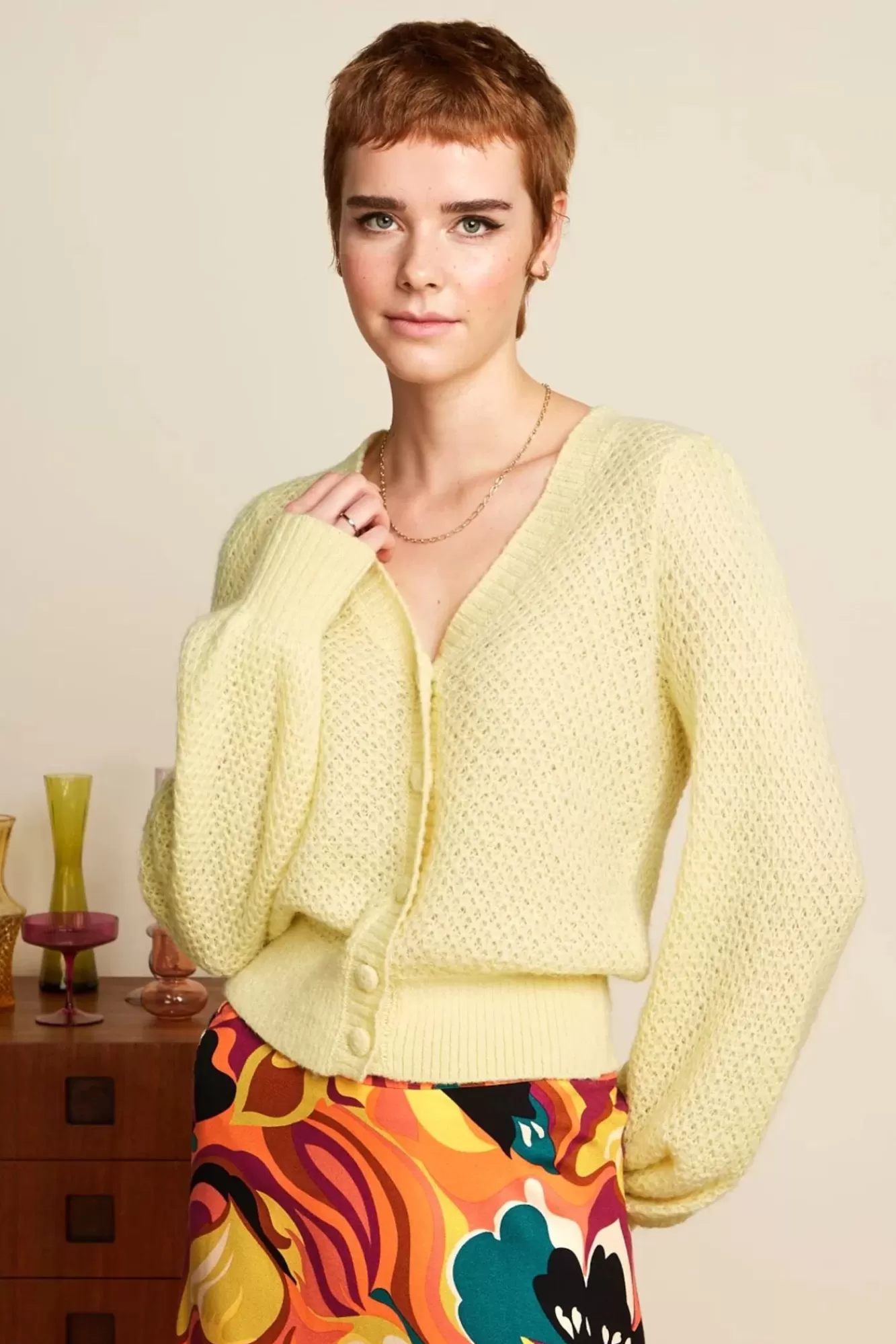 King Louie Cardi V Farfalle In Custard Geel | Vrouwen Vestjes