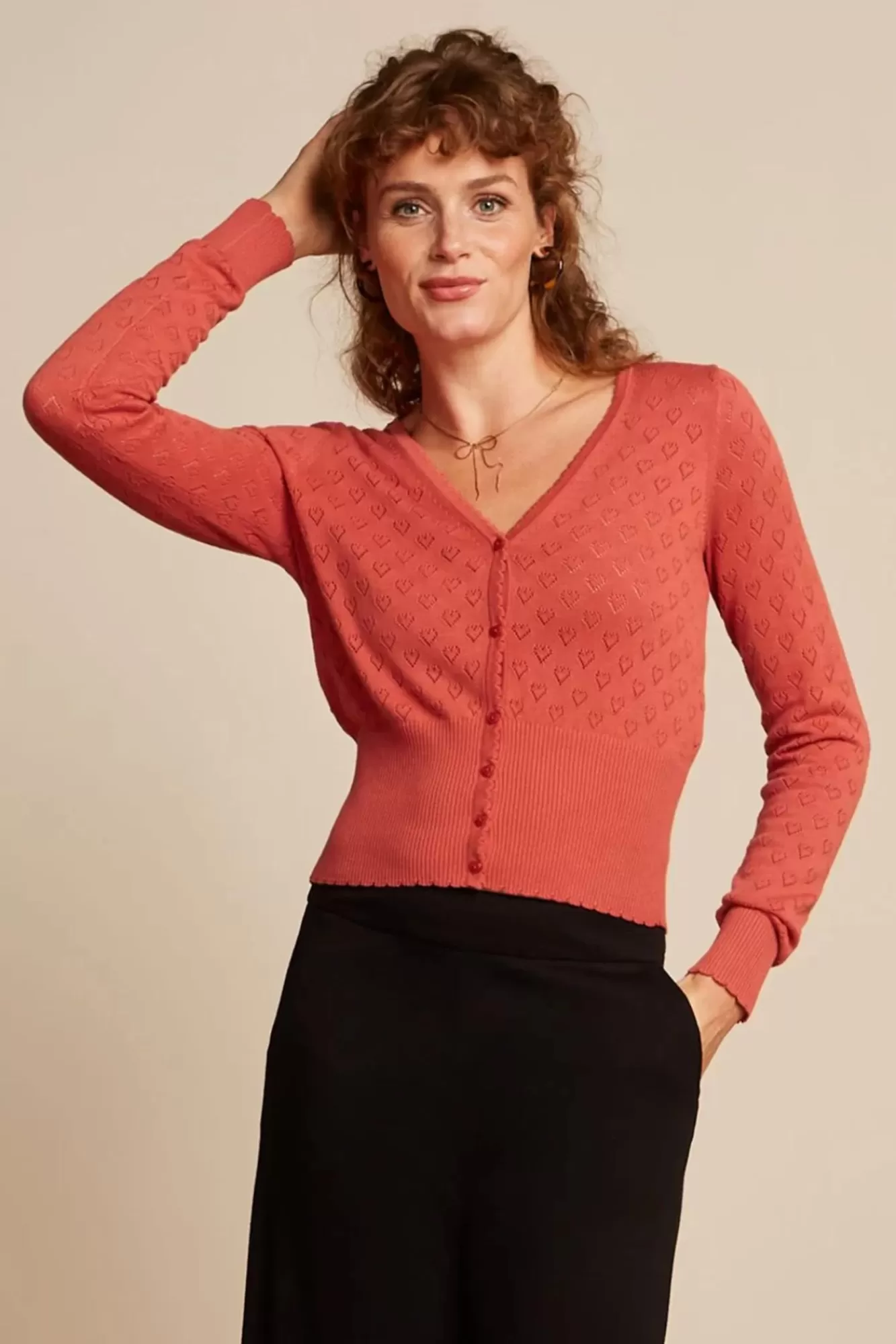 King Louie Cardi V Hart Ajour In Tweed Oranje | Vrouwen Vestjes