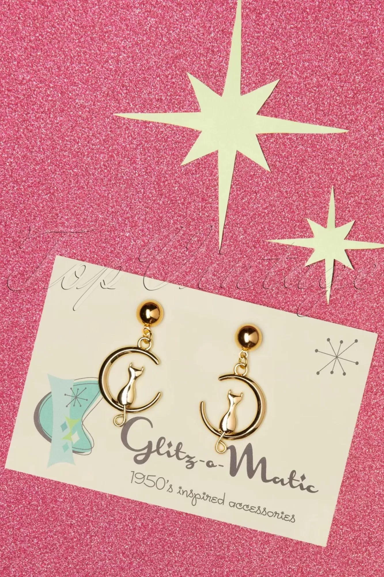 Glitz-o-Matic Cat On The Moon Oorbellen In Goud | Vrouwen Sieraden