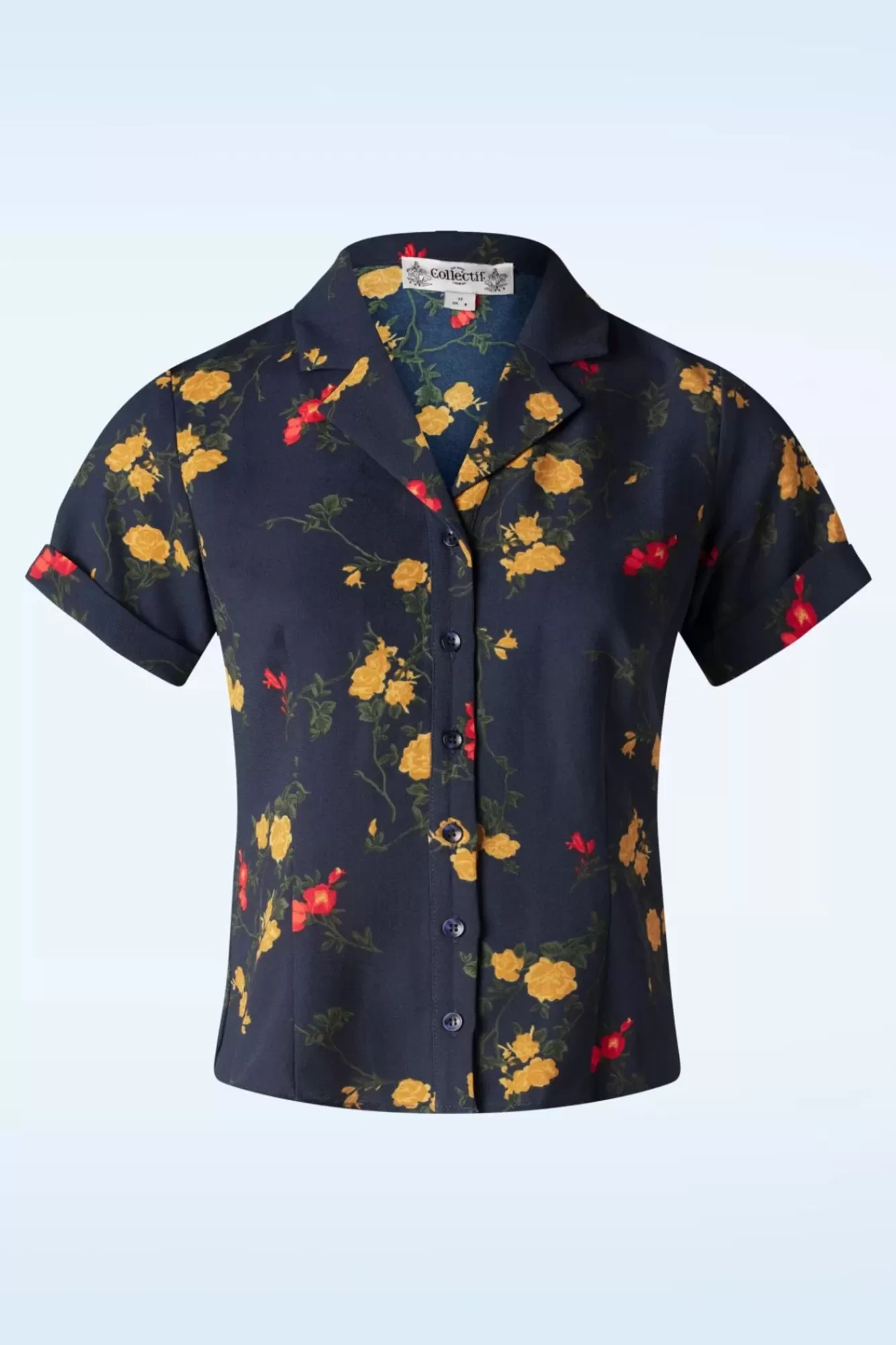 Collectif Clothing Caterina Bloom Shirt In Marineblauw | Vrouwen Blouses