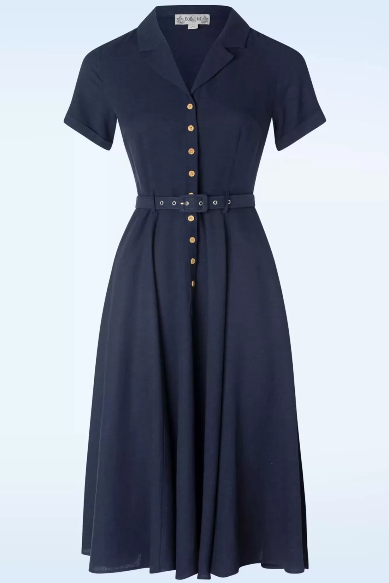 Collectif Clothing Caterina Swing Jurk In Marineblauw | Vrouwen Effen Jurken