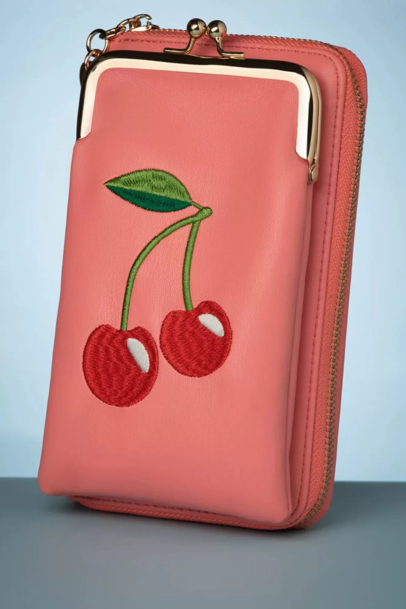 Banned Retro Cherry Pie Crossbody Telefoontasje In Koraalroze | Vrouwen Portemonnees