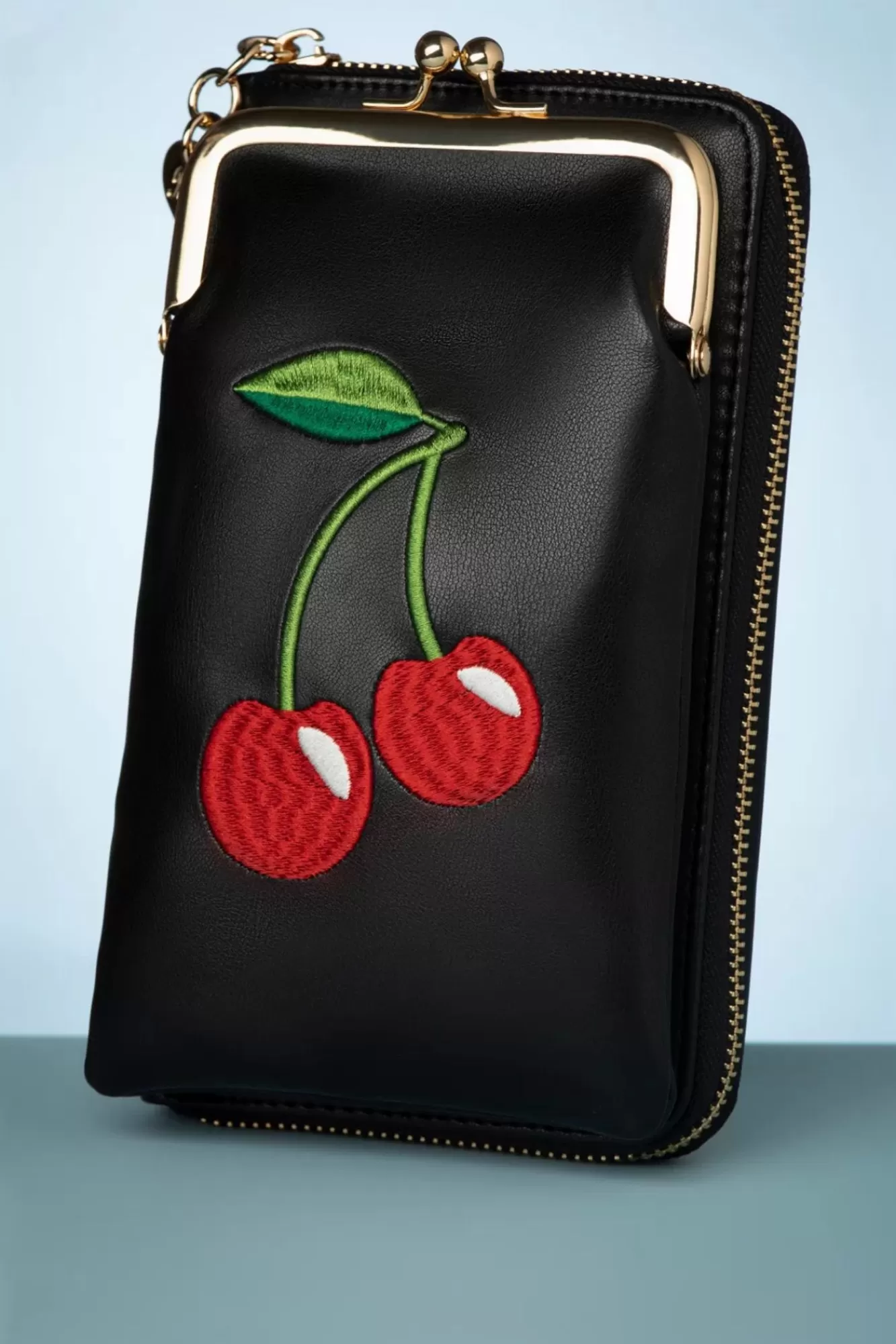 Banned Retro Cherry Pie Crossbody Telefoontasje In Zwart | Vrouwen Portemonnees