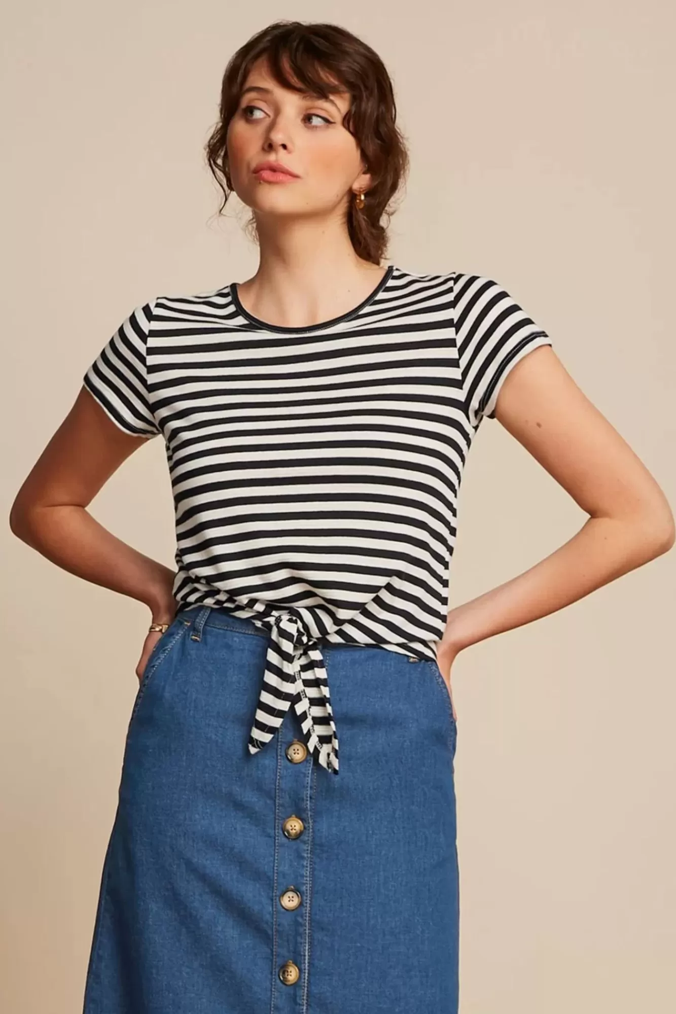 King Louie Chopito Stripe Knot T-Shirt In Zwart | Vrouwen T-Shirts