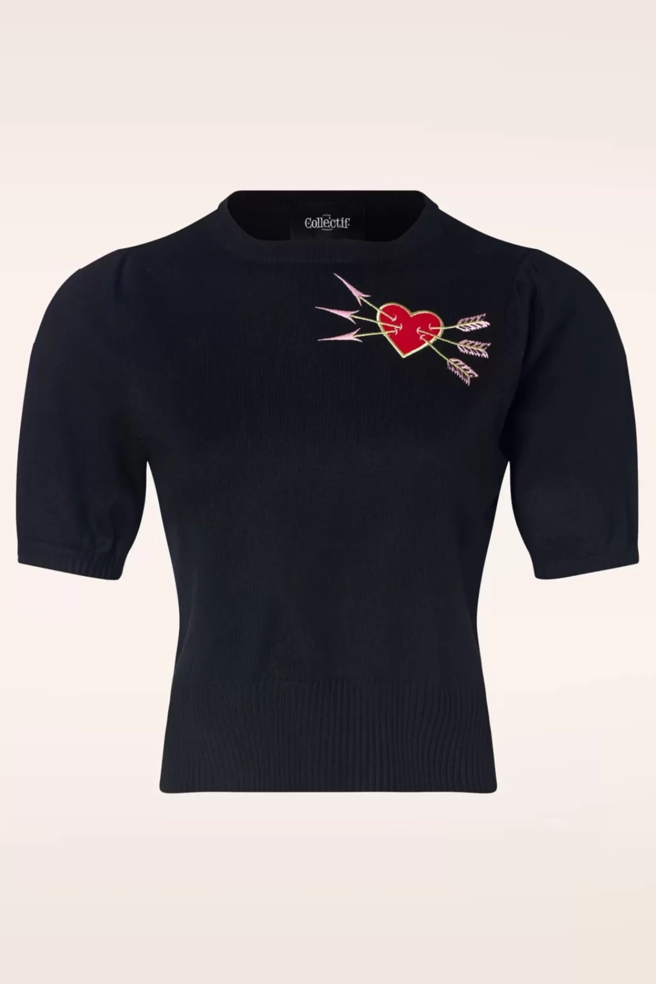 Collectif Clothing Chris Love Struck Gebreide Top In Zwart | Vrouwen Truitjes