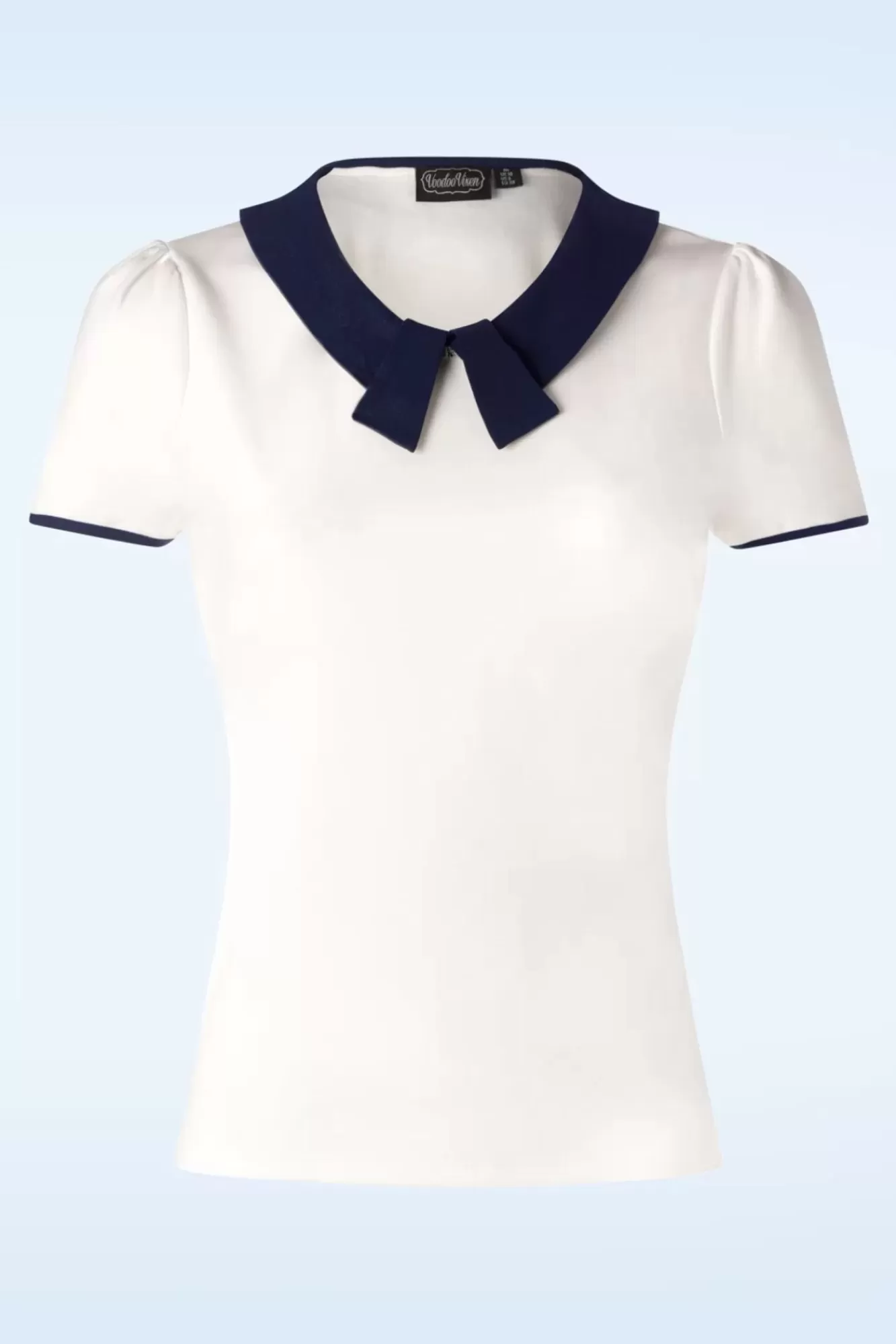 Vixen Collar Detail Top In Ivoorwit En Marineblauw | Vrouwen T-Shirts