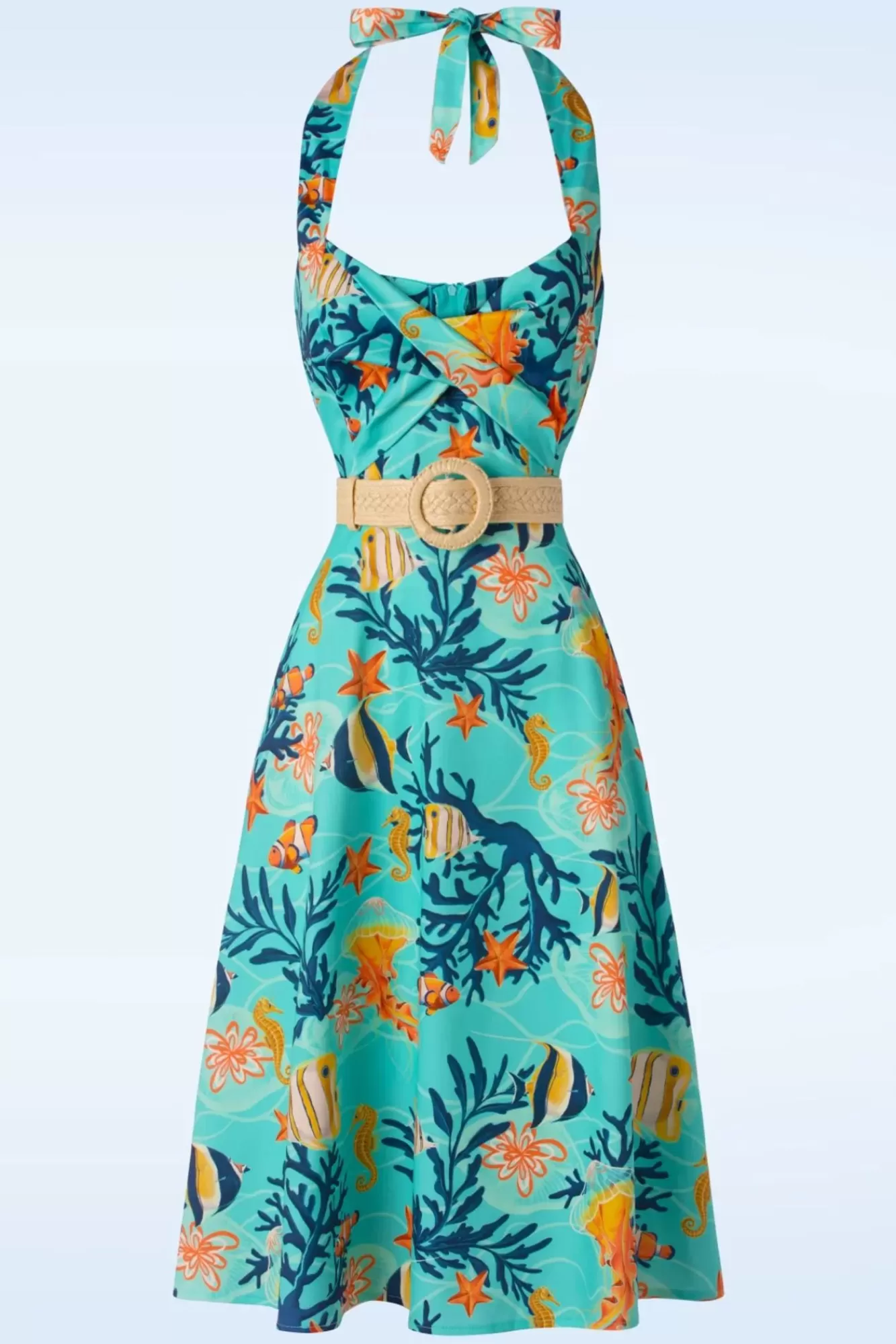 Vixen Coral Reef Halter Flare Jurk In Blauw | Vrouwen Plus Size Jurken
