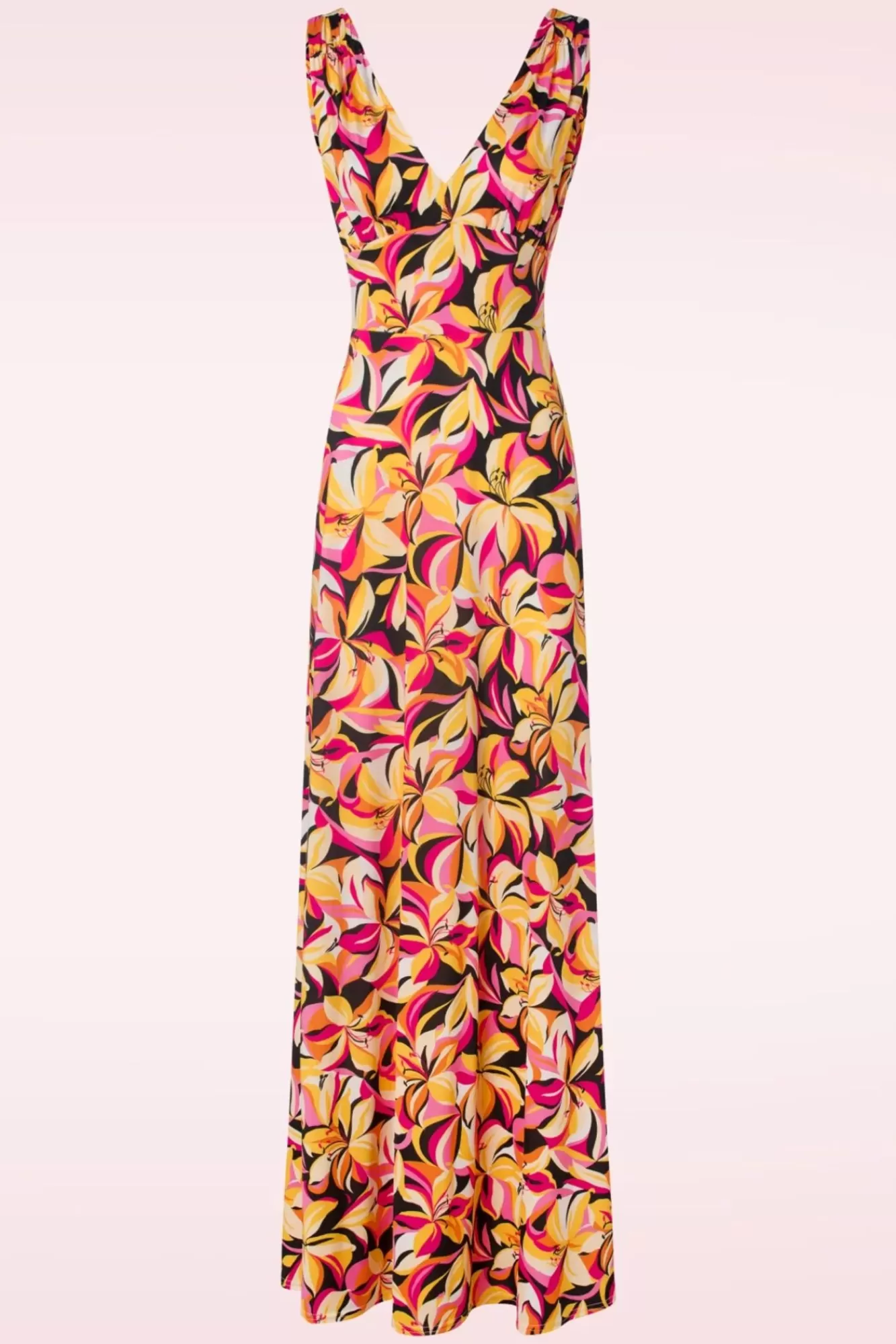 Vintage Chic for Topvintage Deveny Abstract Floral Maxi Jurk In Roze En Geel | Vrouwen Plus Size Jurken