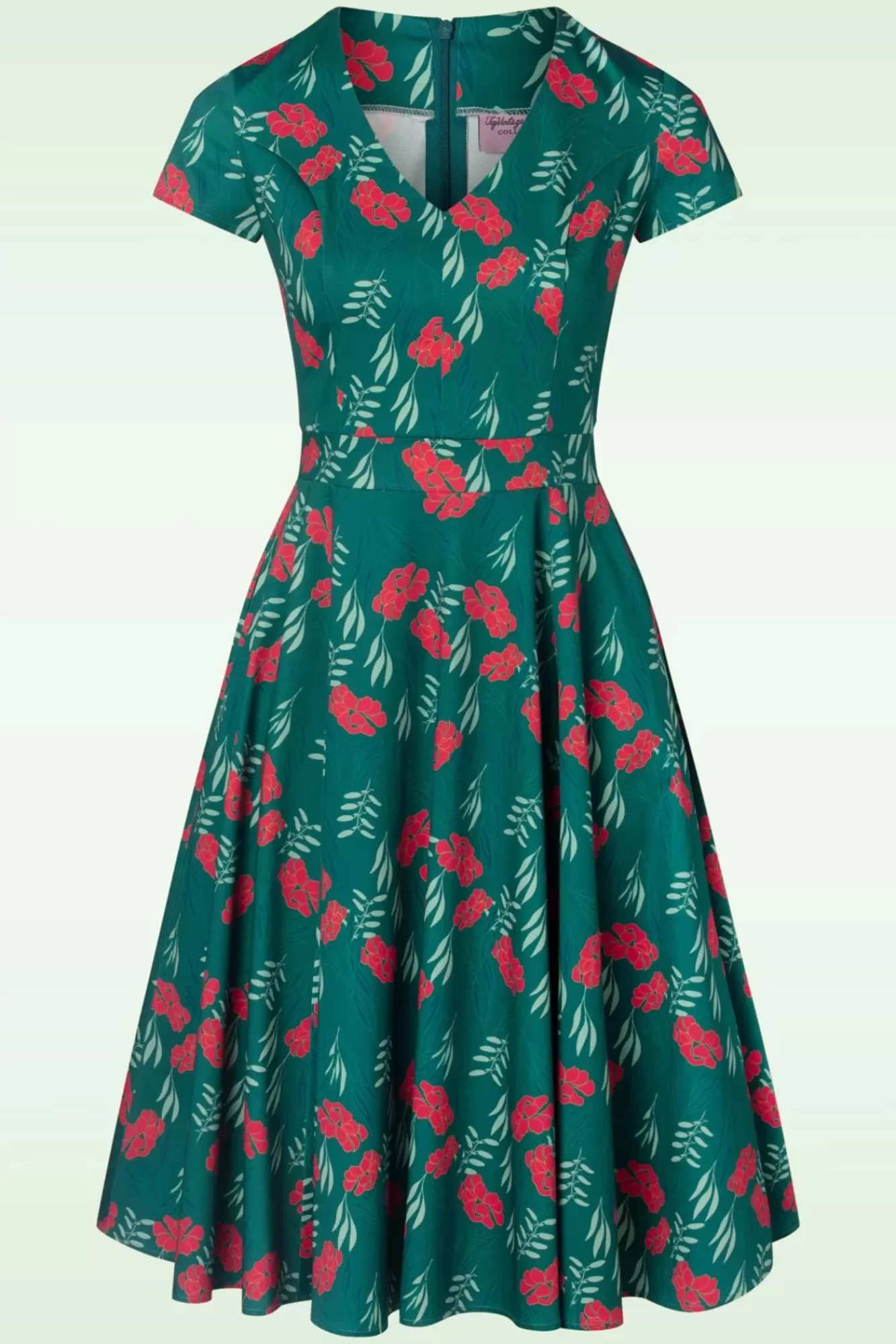 Topvintage Boutique Collection Exclusief Bij Topvintage ~ Olivia Swingjurk Met Korte Mouwen In Blauwgroen | Vrouwen Swing Jurken