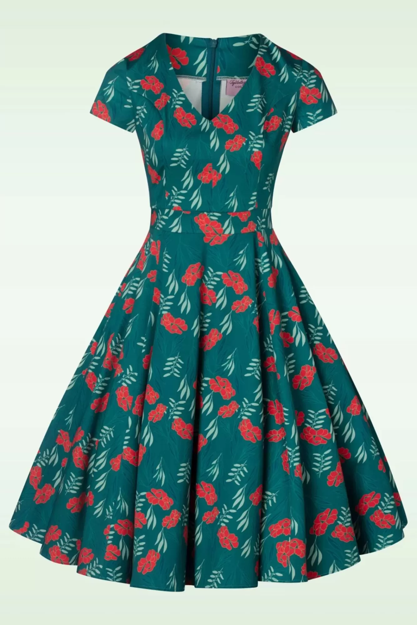 Topvintage Boutique Collection Exclusief Bij Topvintage ~ Olivia Swingjurk Met Korte Mouwen In Blauwgroen | Vrouwen Swing Jurken