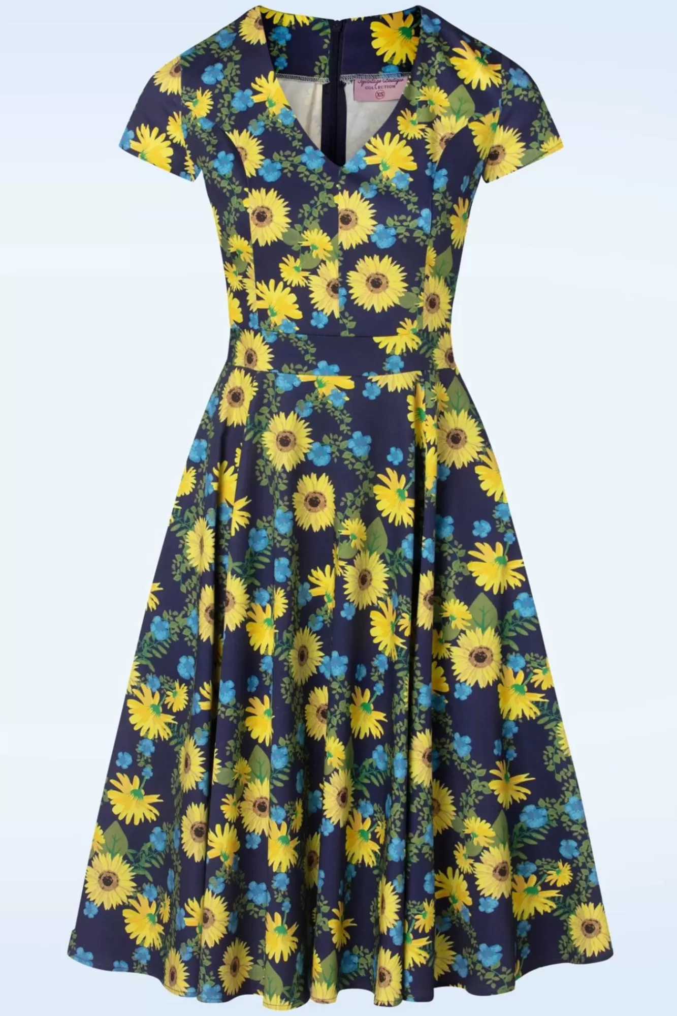 Topvintage Boutique Collection Exclusief Bij Topvintage ~ Olivia Swingjurk Met Korte Mouwen In Donkerblauw | Vrouwen Swing Jurken