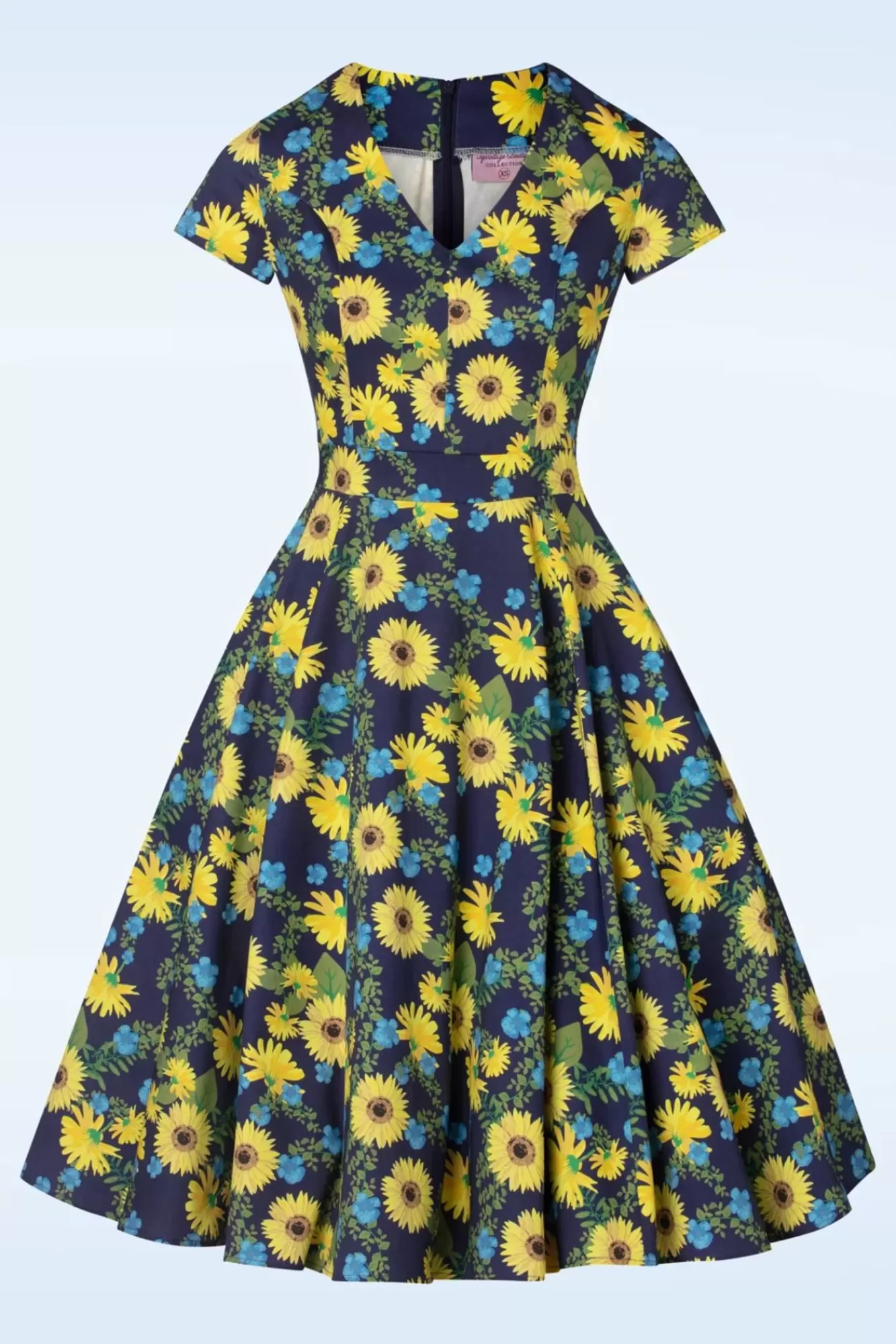 Topvintage Boutique Collection Exclusief Bij Topvintage ~ Olivia Swingjurk Met Korte Mouwen In Donkerblauw | Vrouwen Swing Jurken