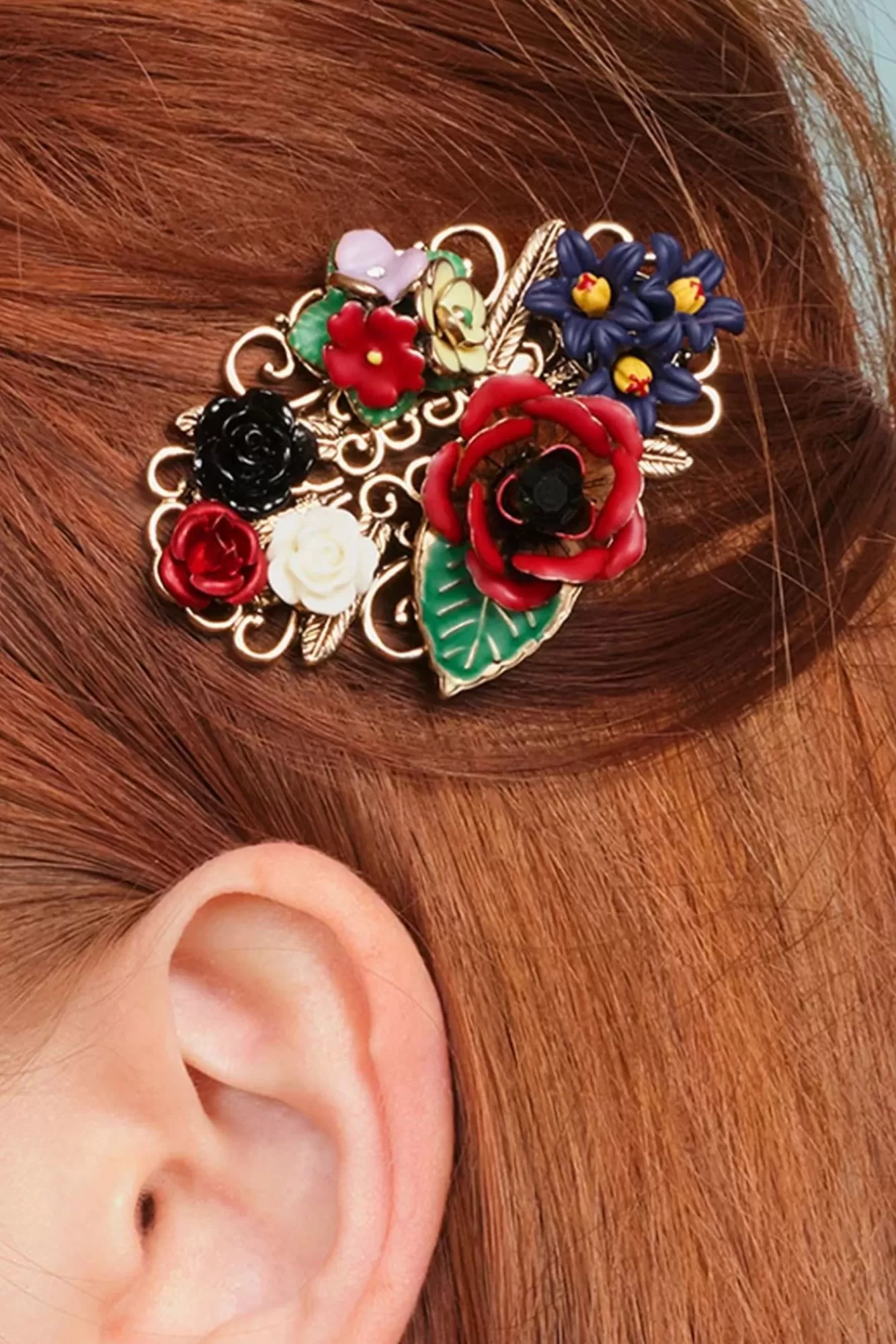 Lovely Freda Flower Cluster Haarclip En Broche In Goud En Multi | Vrouwen Haaraccessoires