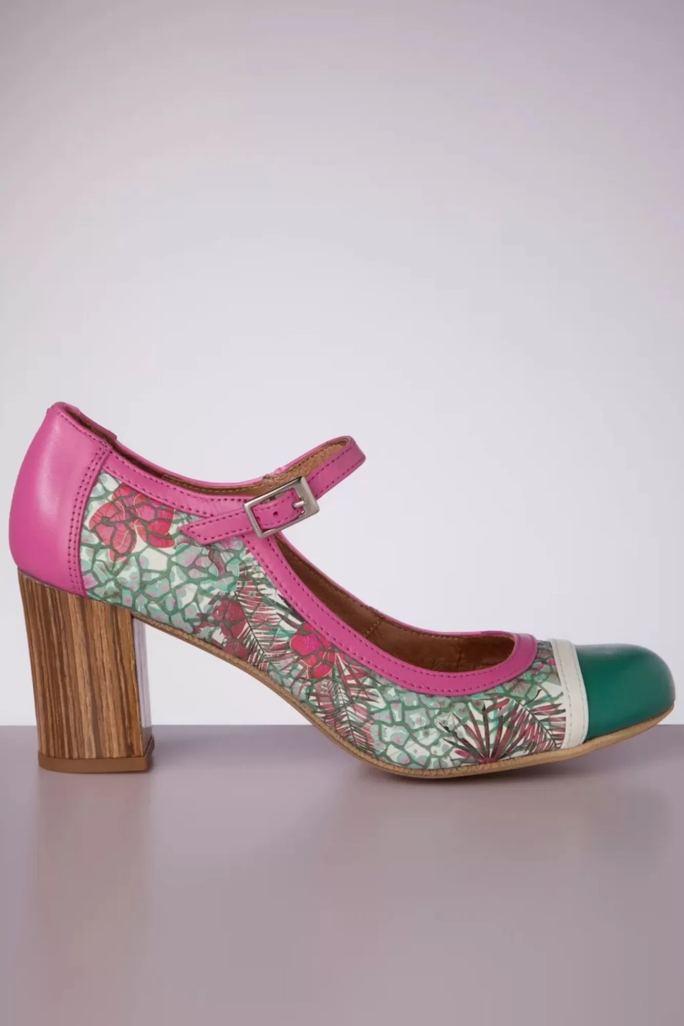 Nemonic Frida Mary Jane Pumps In Fuchsia En Groen | Vrouwen Pumps