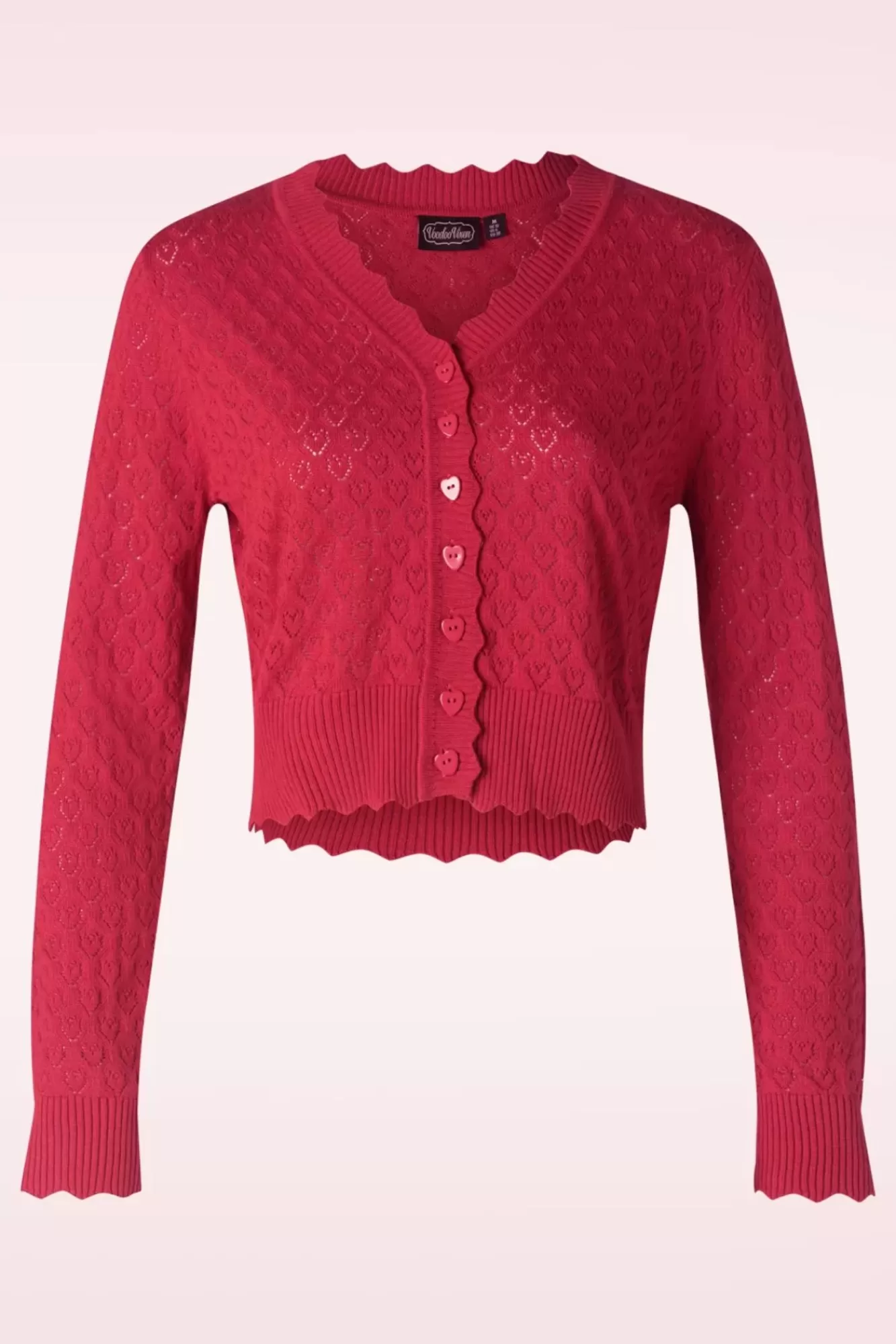 Vixen Heart Pattern Scallop Edge Cardigan In Rood | Vrouwen Vestjes