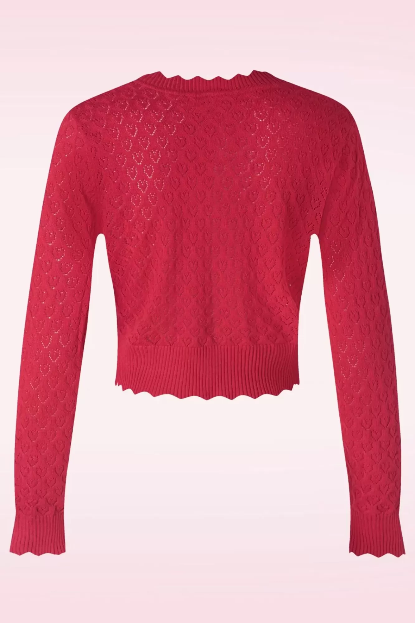 Vixen Heart Pattern Scallop Edge Cardigan In Rood | Vrouwen Vestjes