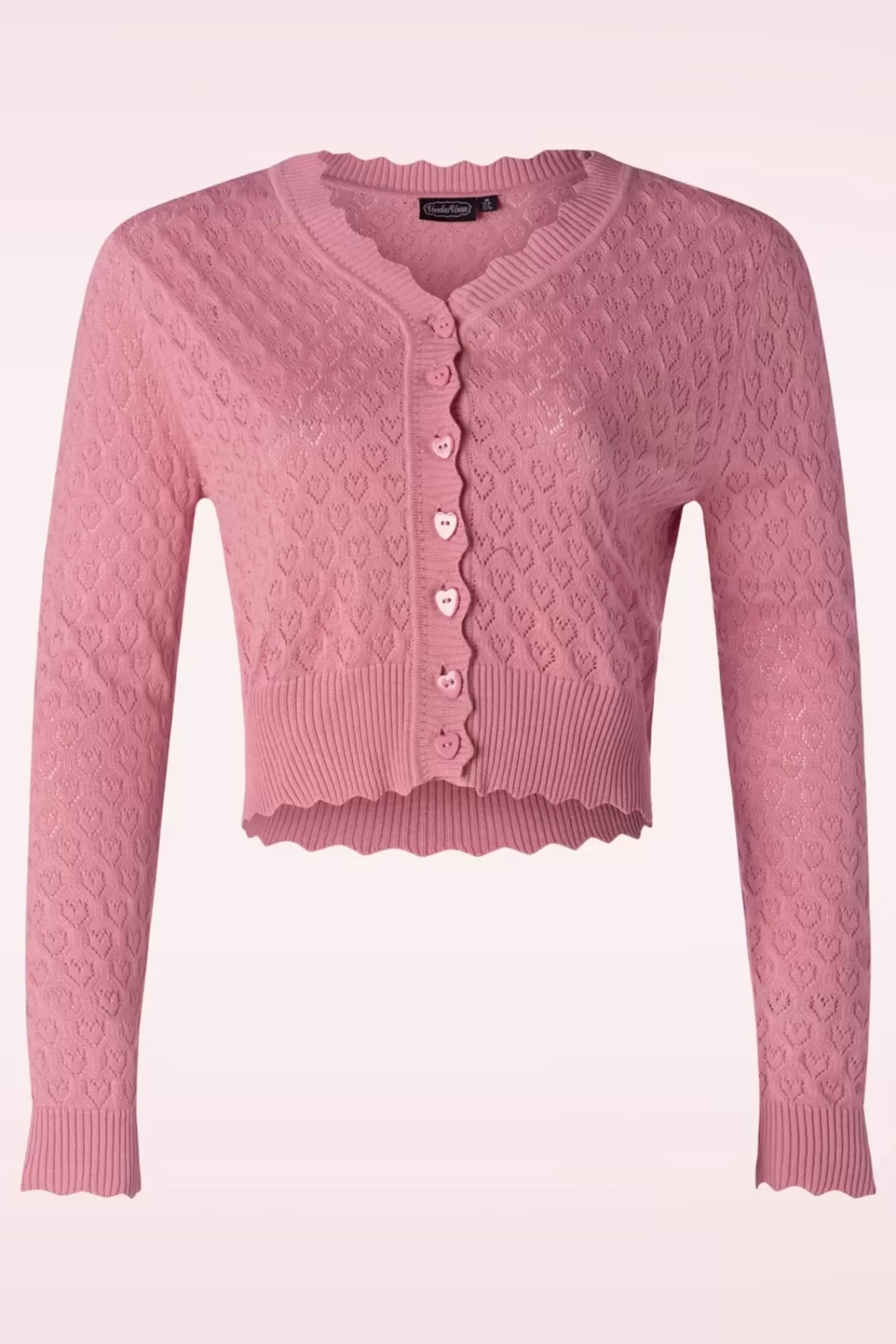 Vixen Heart Pattern Scallop Edge Cardigan In Roze | Vrouwen Vestjes