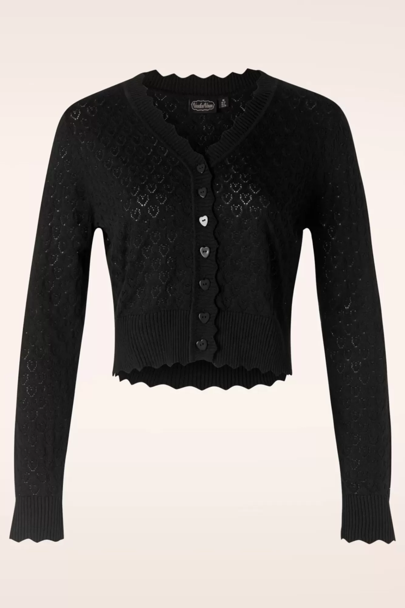 Vixen Heart Pattern Scallop Edge Cardigan In Zwart | Vrouwen Vestjes