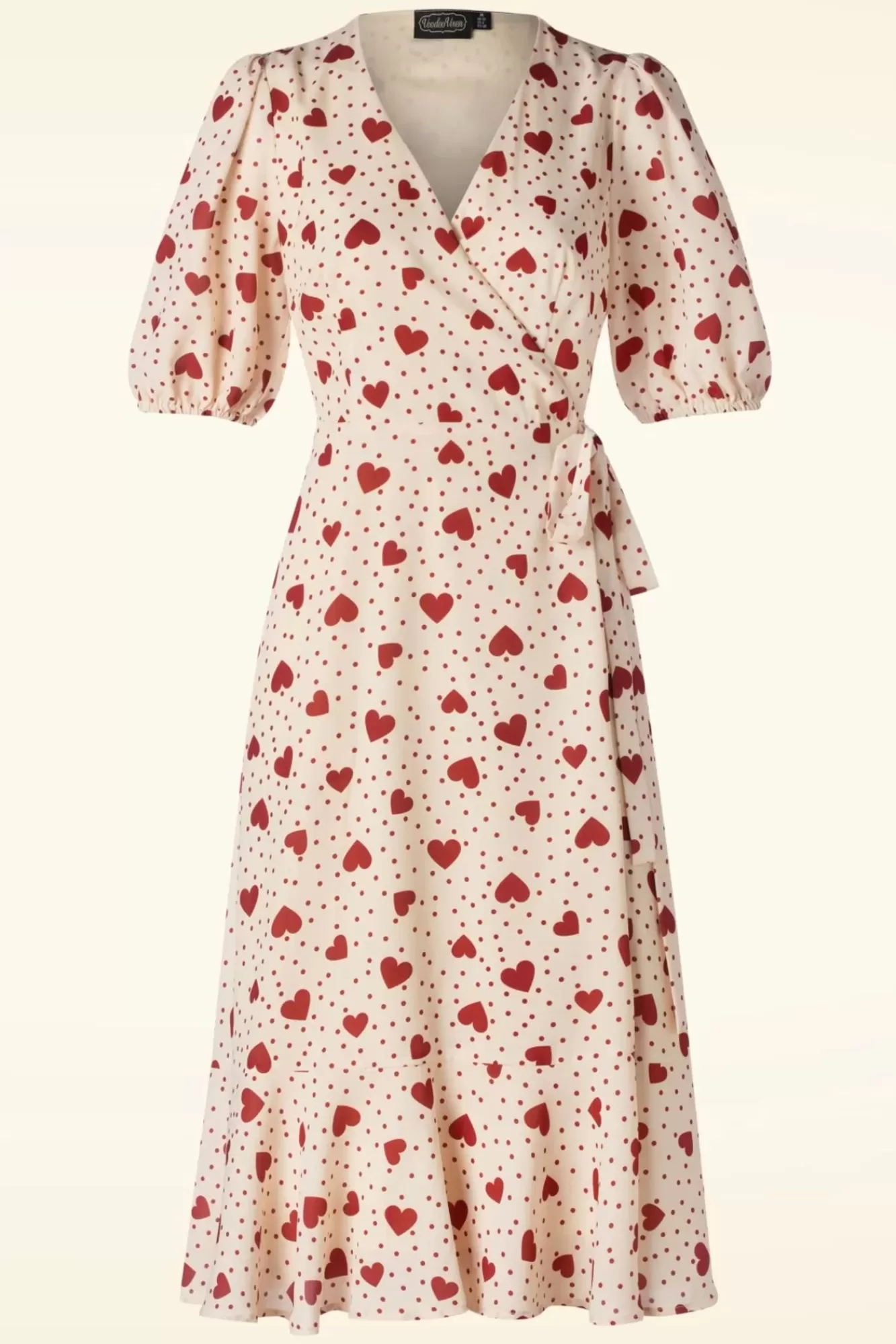 Vixen Heart Polka Dot Wikkel Jurk In Creme | Vrouwen Midi Jurken