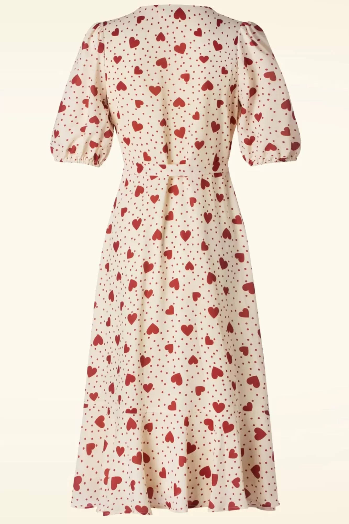 Vixen Heart Polka Dot Wikkel Jurk In Creme | Vrouwen Midi Jurken