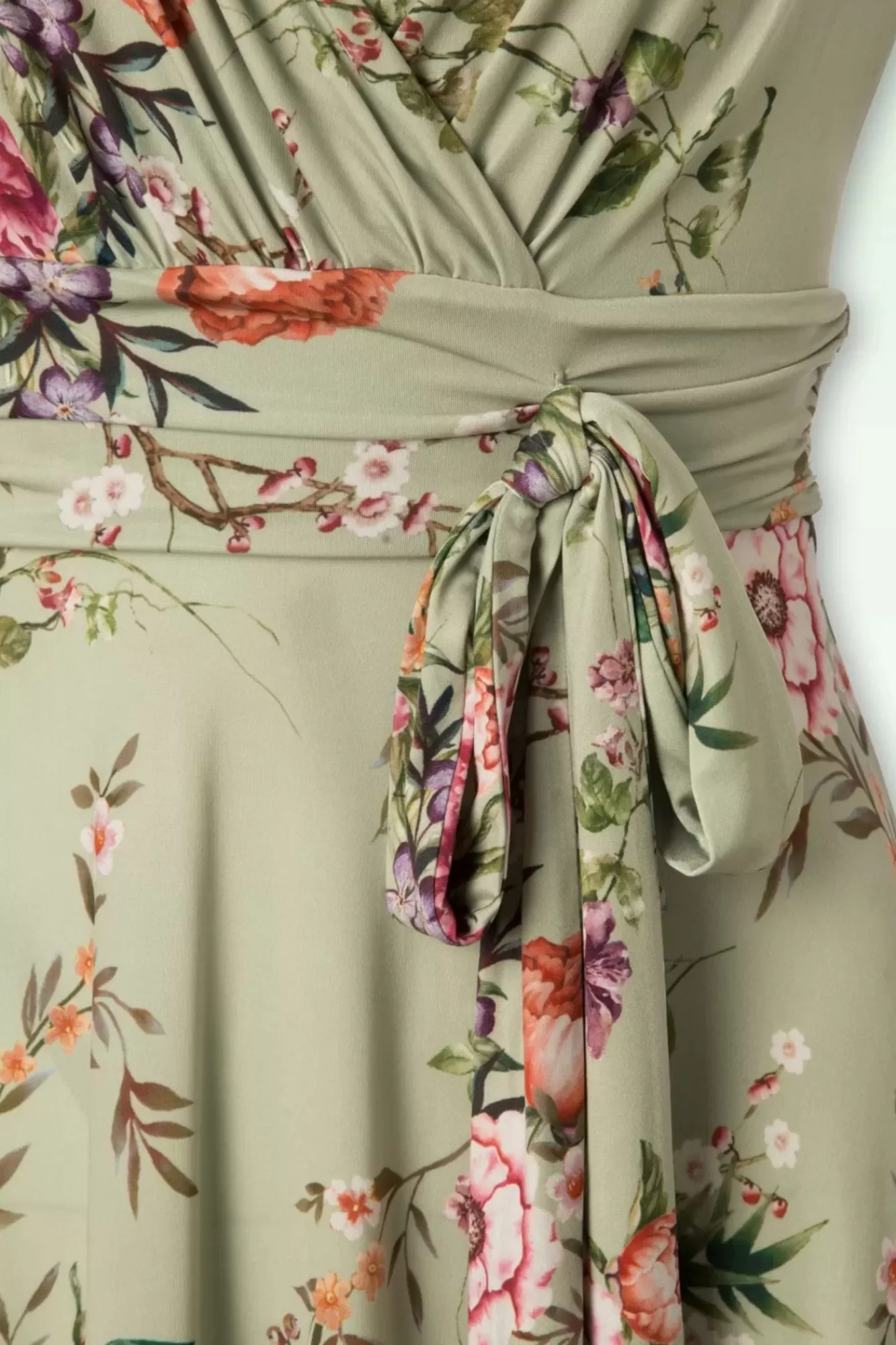 Vintage Chic for Topvintage Jane Bloemen Midi-Jurk In Vintage Groen | Vrouwen Plus Size Jurken