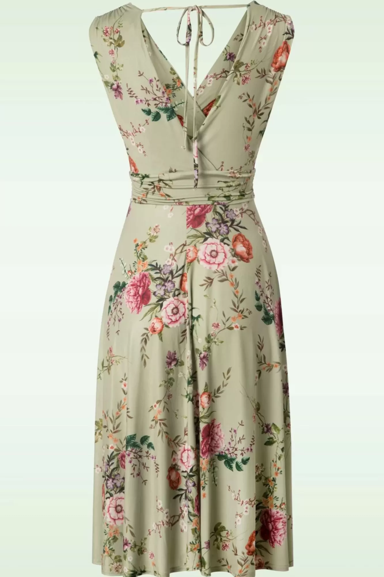 Vintage Chic for Topvintage Jane Bloemen Midi-Jurk In Vintage Groen | Vrouwen Plus Size Jurken