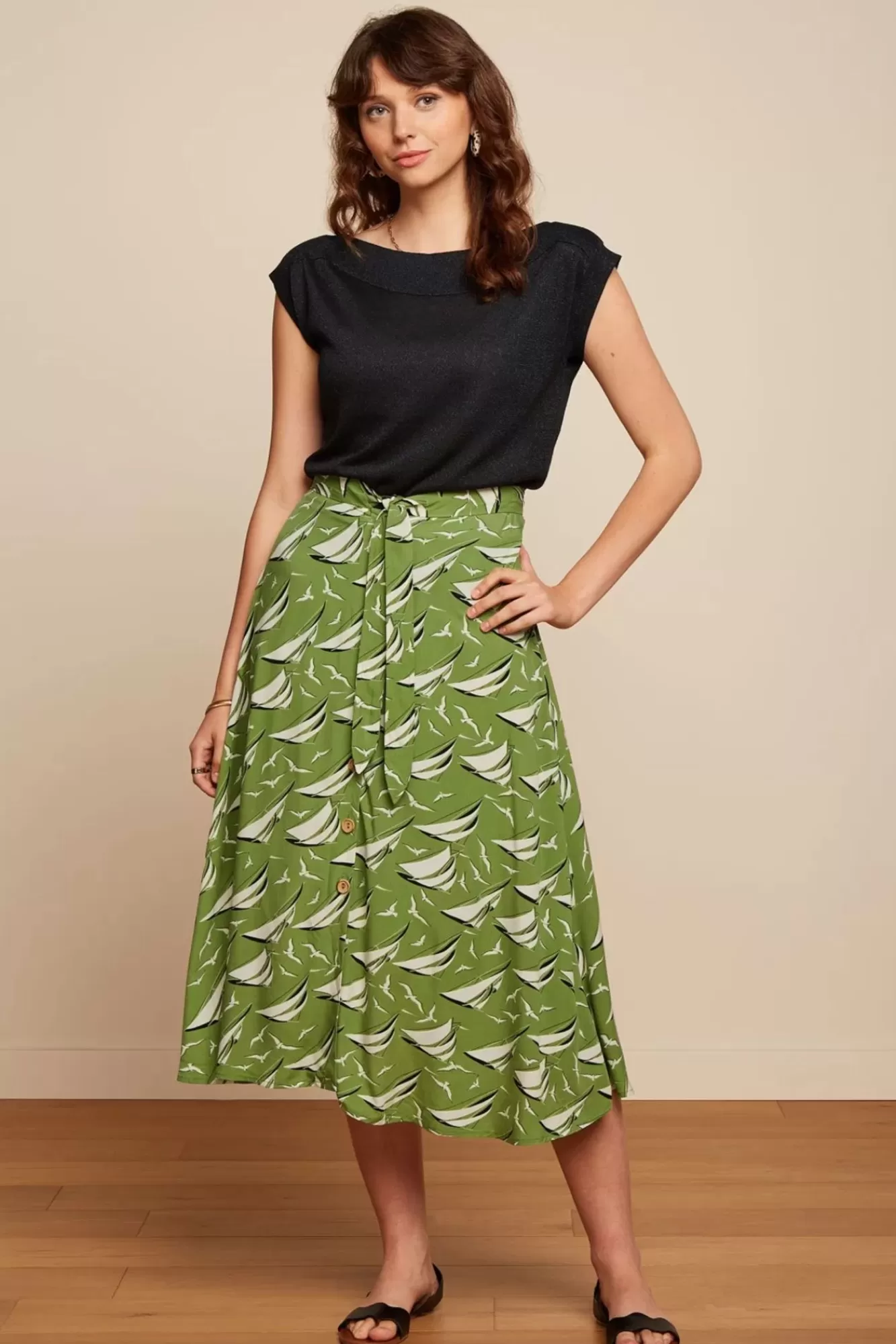 King Louie Judy Midi Rok Bateau In Woodbine Groen | Vrouwen Rokken