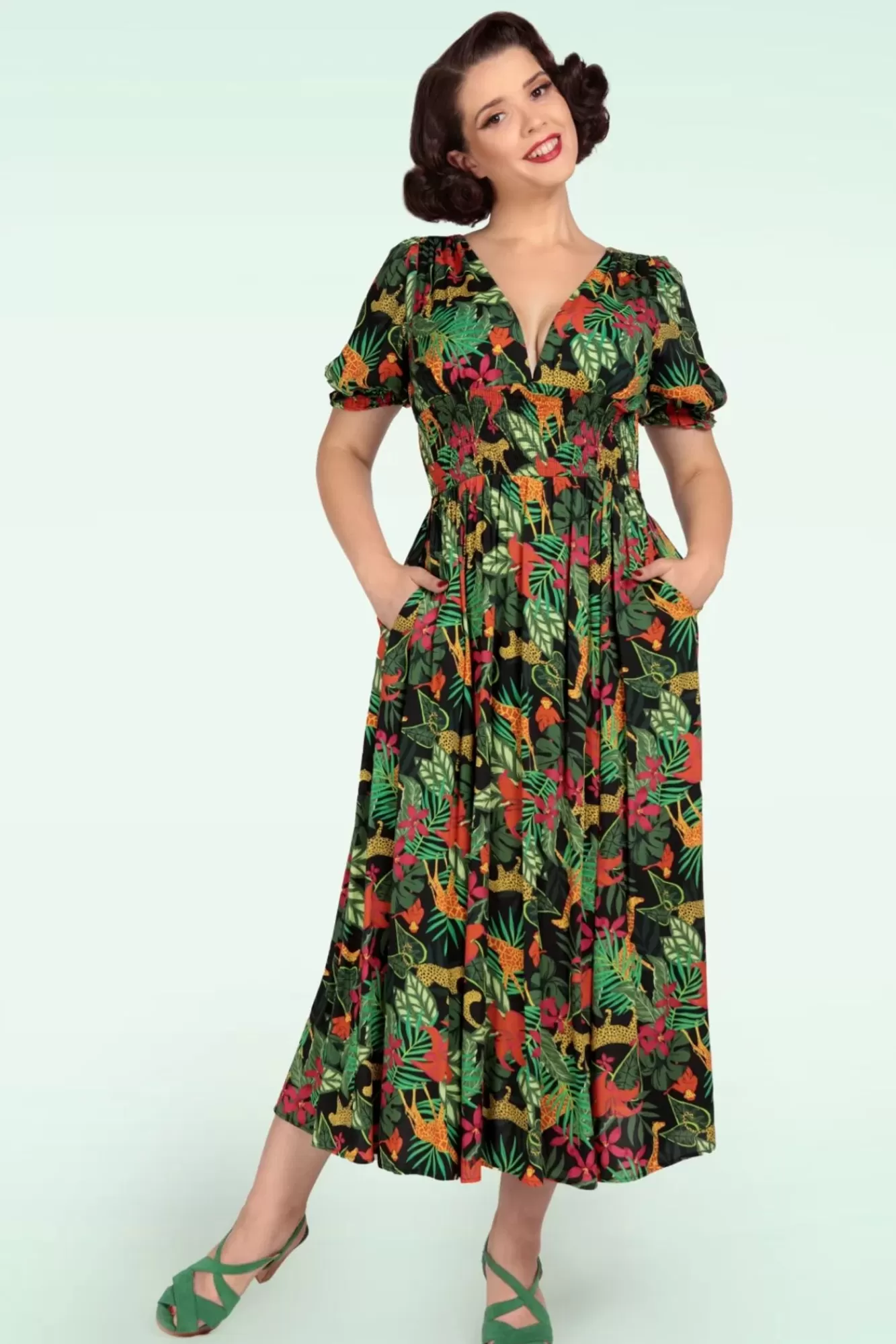 Collectif Clothing Juliette Jungle Maxi Jurk In Zwart | Vrouwen Maxi Jurken