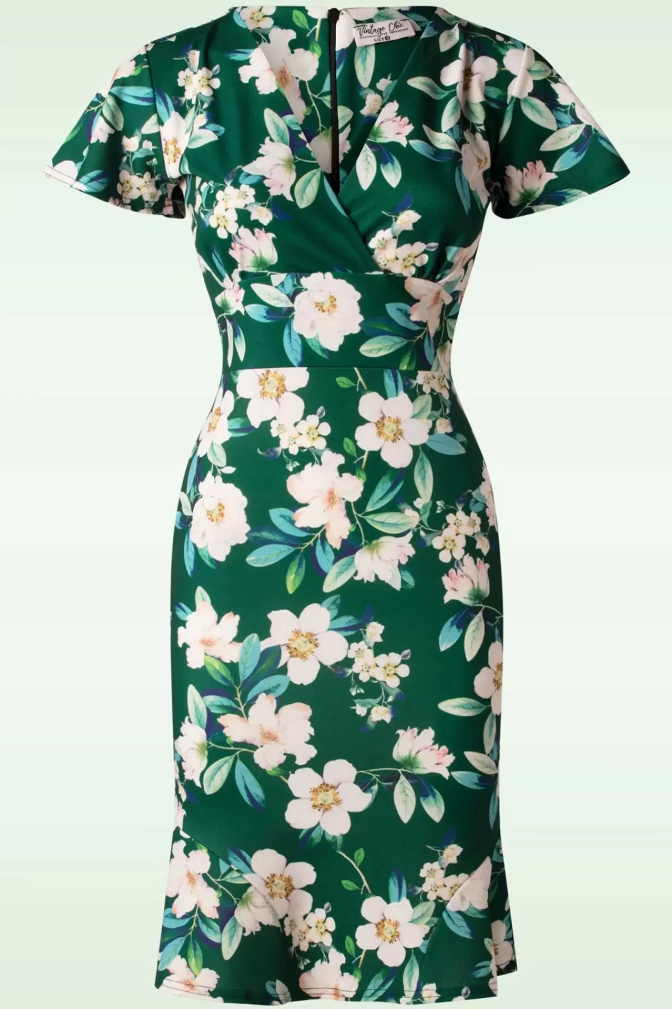 Vintage Chic for Topvintage Katie Floral Pencil Jurk In Groen | Vrouwen Effen Jurken