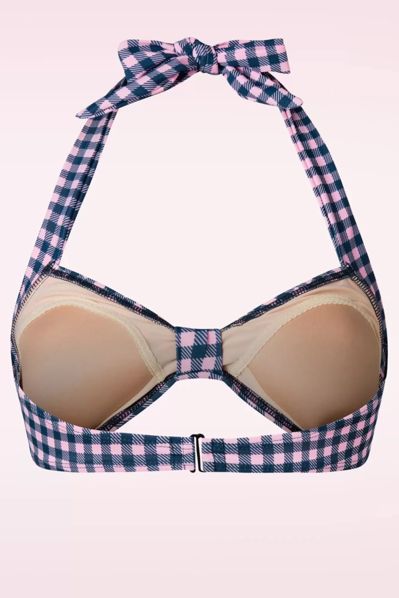 Esther Williams Klassieke Gingham Bikinitop In Roze En Blauw | Vrouwen Bikini'S