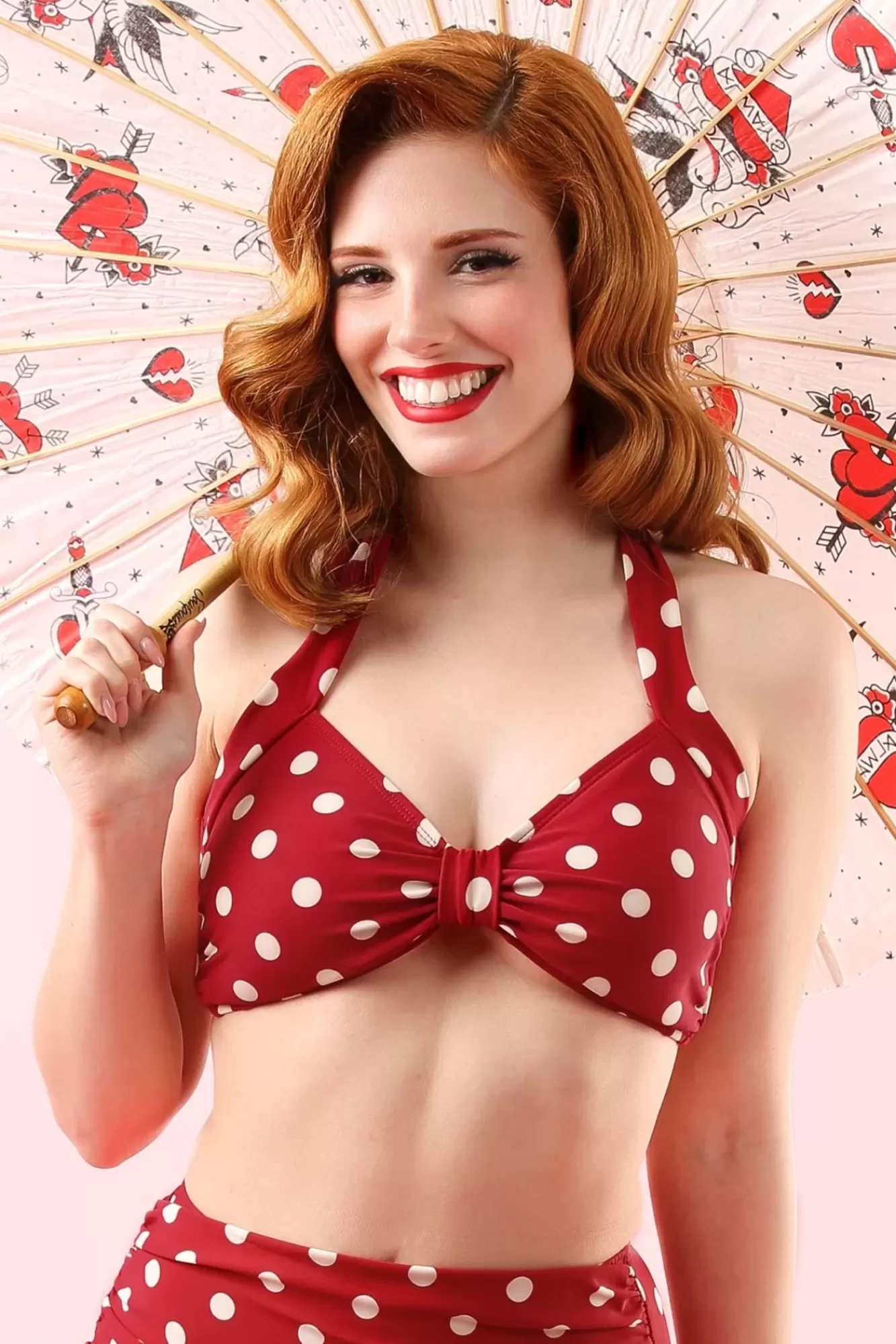 Esther Williams Klassieke Polka Bikinitop In Rood En Wit | Vrouwen Bikini'S