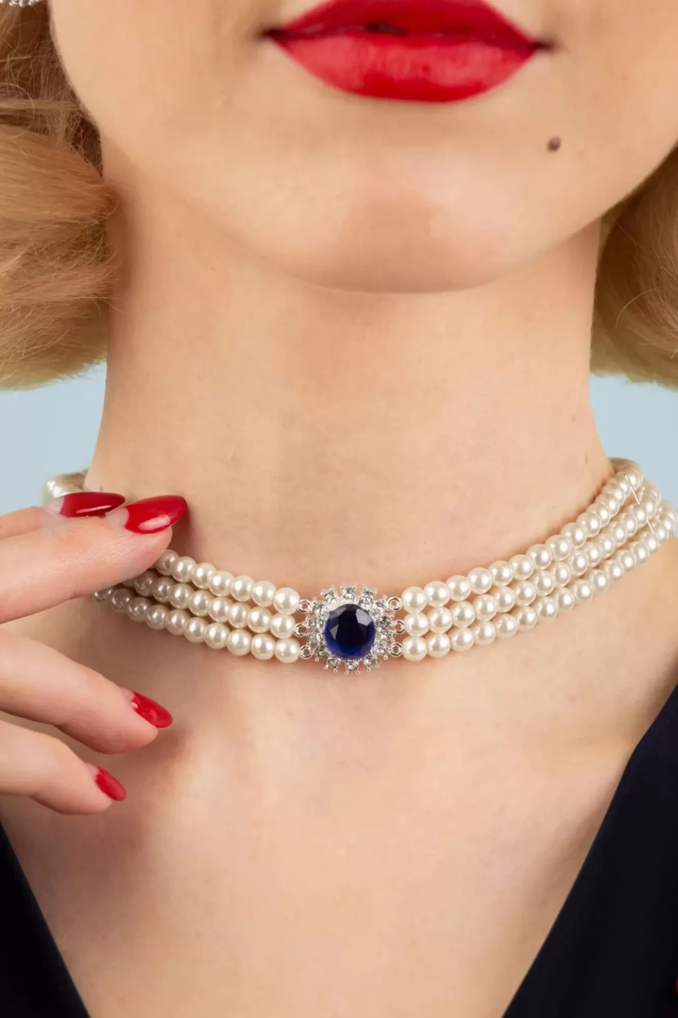 Lovely Lady Diana Parel Choker Ketting In Saffierblauw | Vrouwen Sieraden