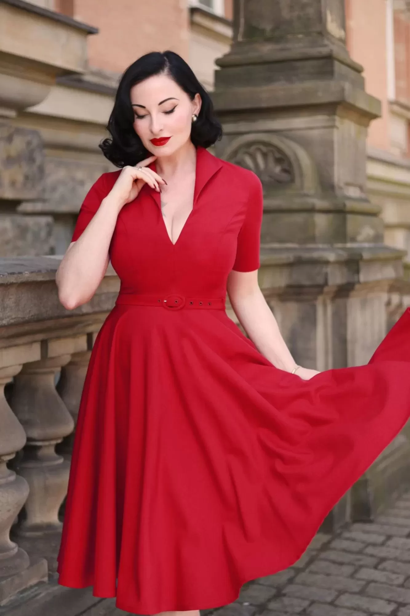 Vintage Diva Laura Lee Swing Jurk In Rood | Vrouwen Plus Size Jurken