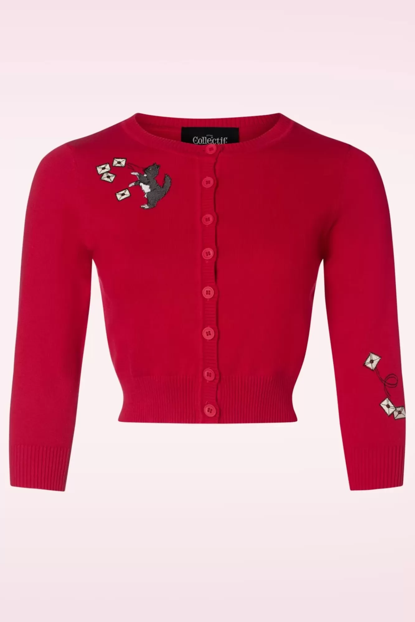 Collectif Clothing Lucy Posty Cat Cardigan In Rood | Vrouwen Vestjes