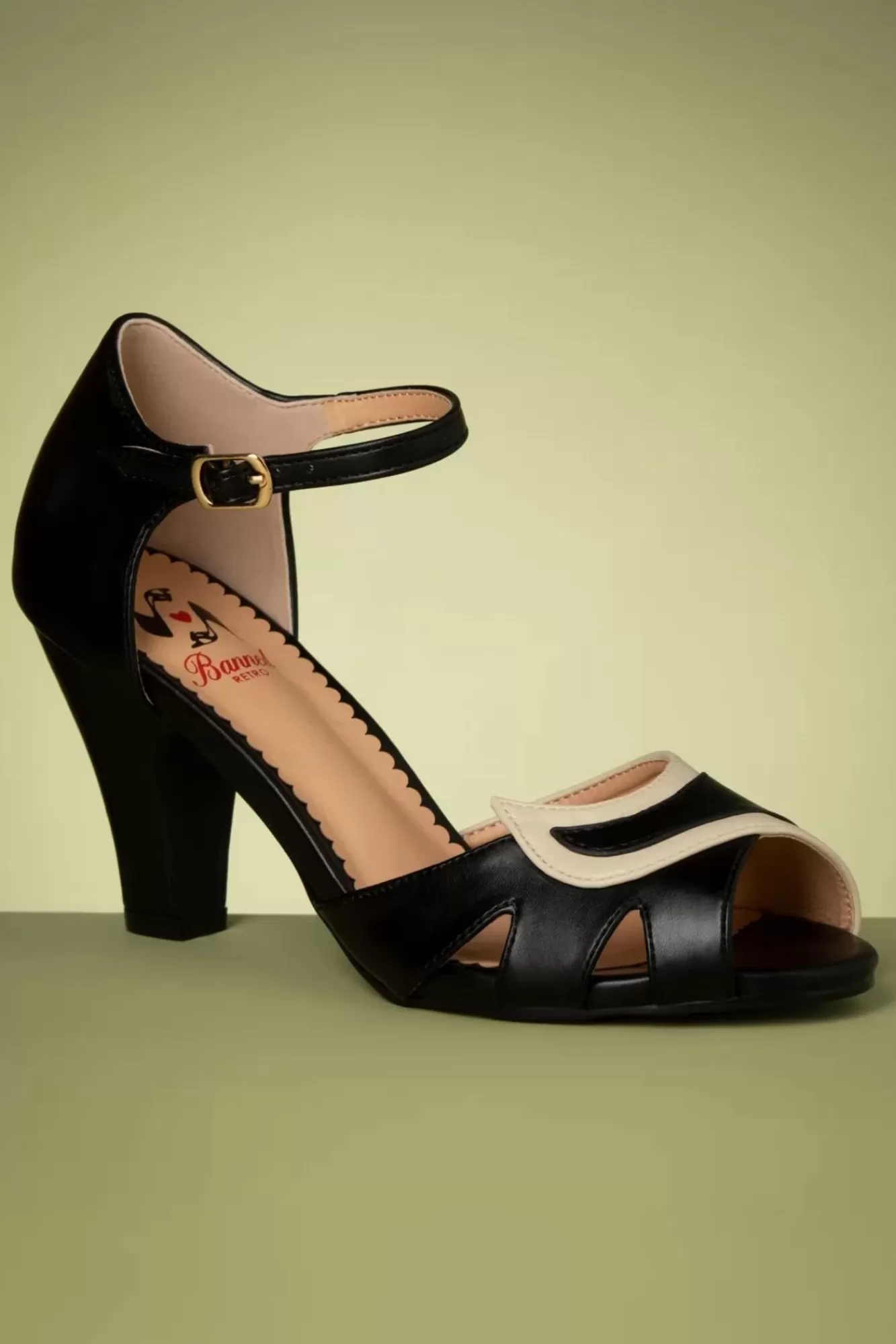 Banned Retro Mable Peeptoe Pumps In Zwart | Vrouwen Pumps