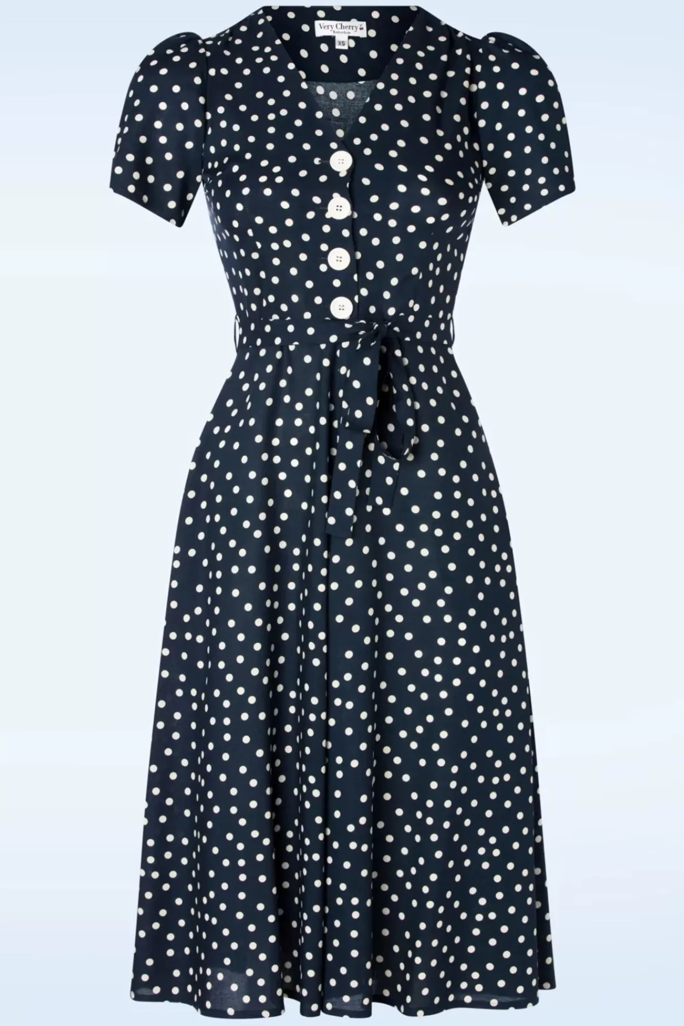 Very Cherry Magnolia Polka Dot Jurk In Marineblauw | Vrouwen Plus Size Jurken