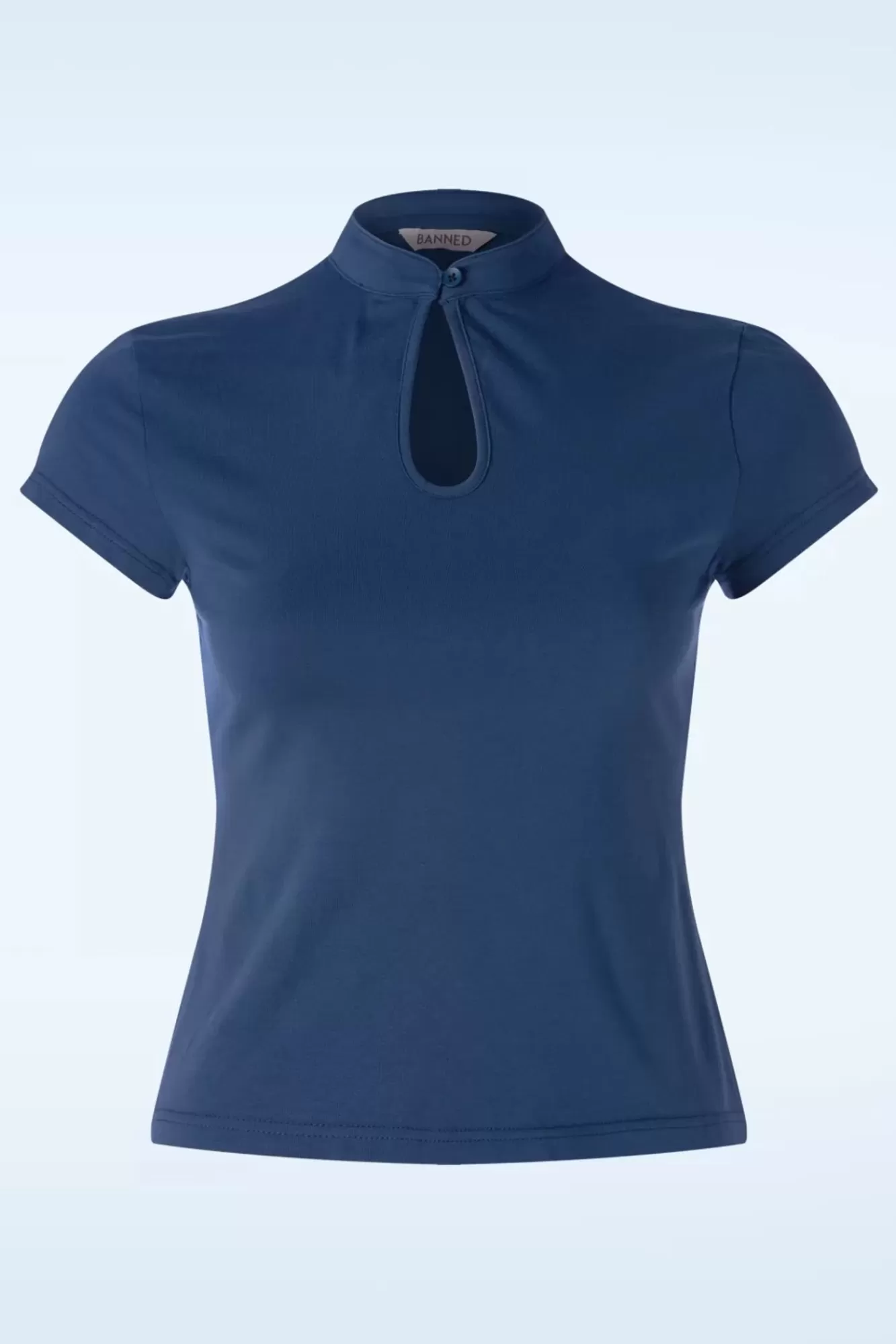 Banned Retro Mandarin Collar Top In Marineblauw | Vrouwen Tops