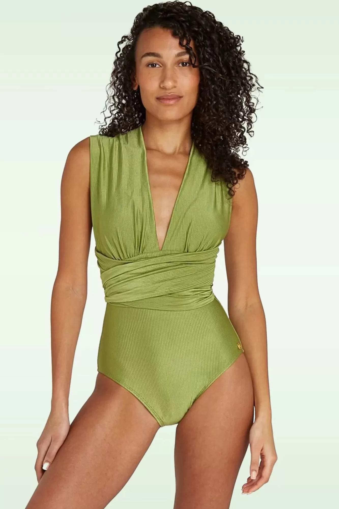 TC Beach Multiway Badpak In Shiny Groen Rib | Vrouwen Badpakken