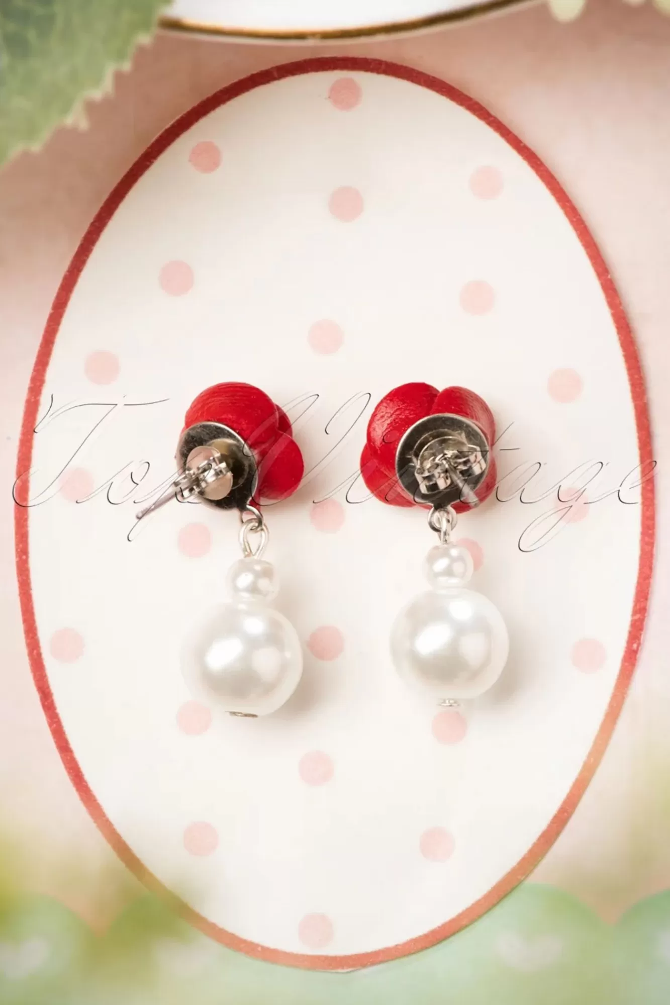 Sweet Cherry Oorbellen Met Roos En Parel In Ivoor | Vrouwen Sieraden