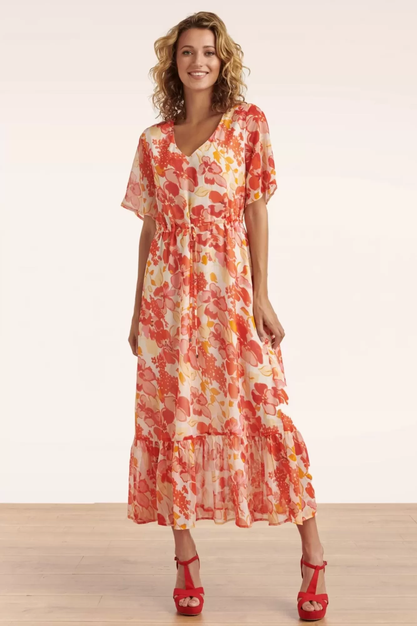 Smashed Lemon Patricia Floral Maxi Jurk In Oranje | Vrouwen Maxi Jurken