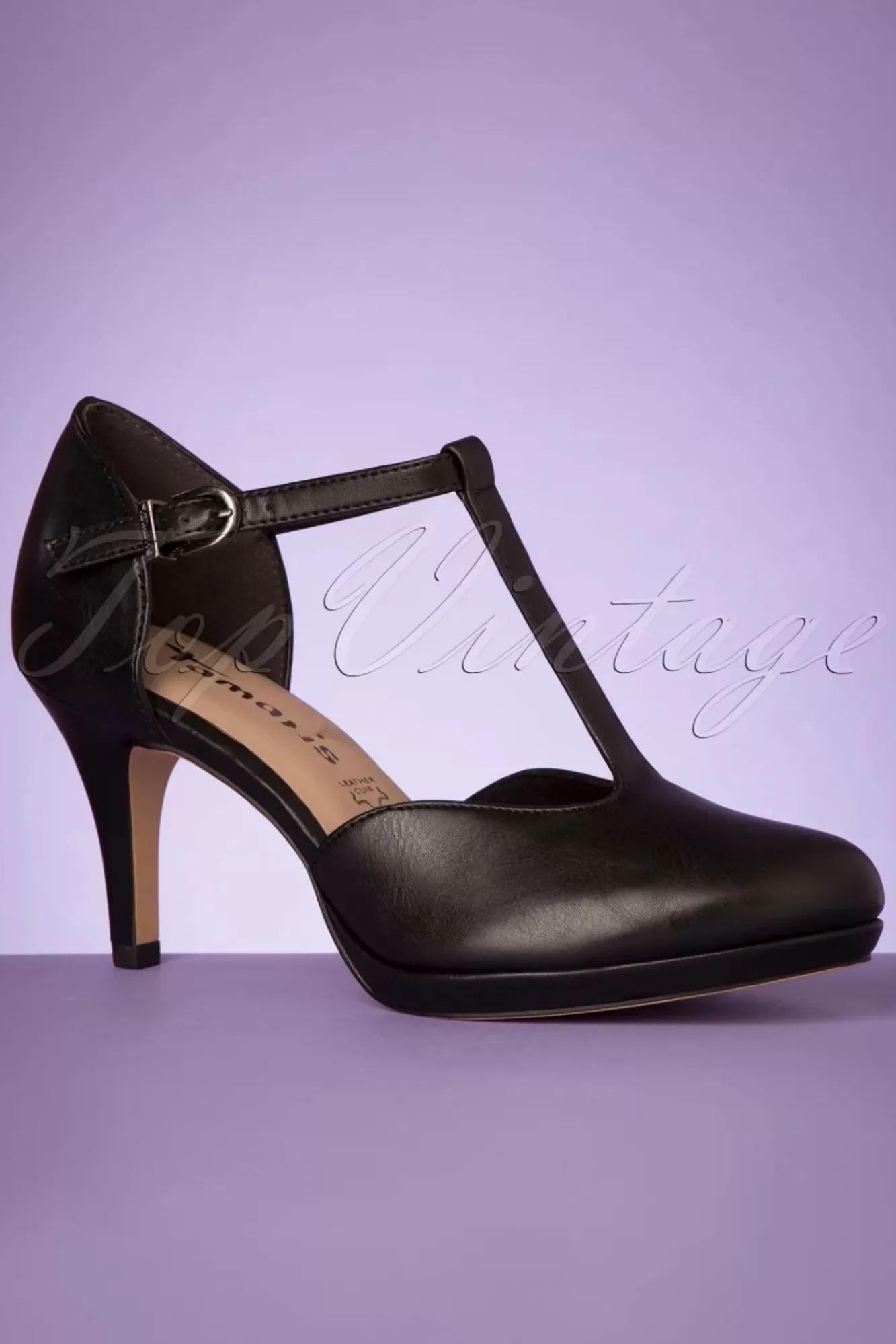 Tamaris Phyllis T-Strap Pumps In Matte Zwart | Vrouwen Pumps