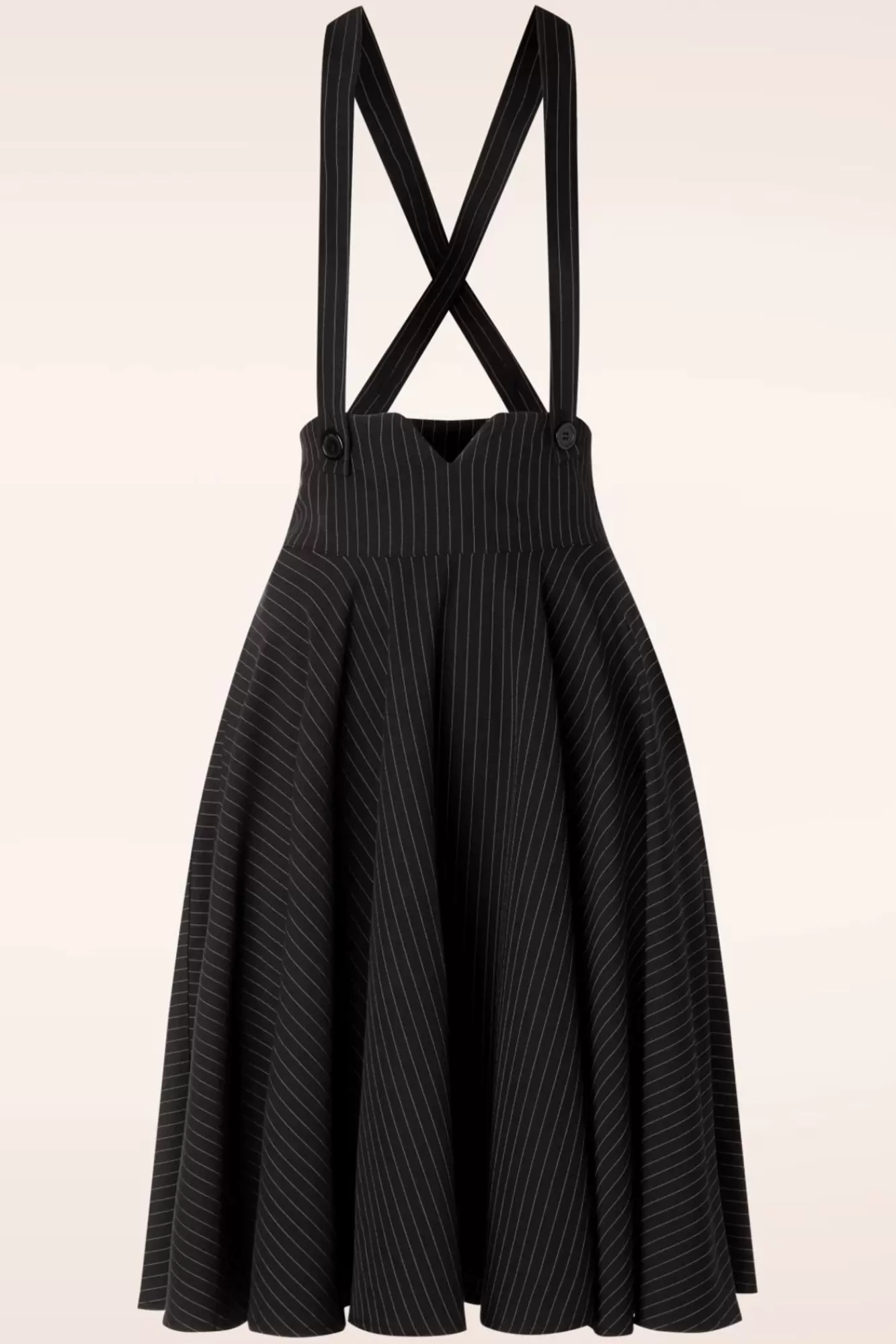 Vixen Pinstripe Suspender Swing Rok In Zwart | Vrouwen Rokken